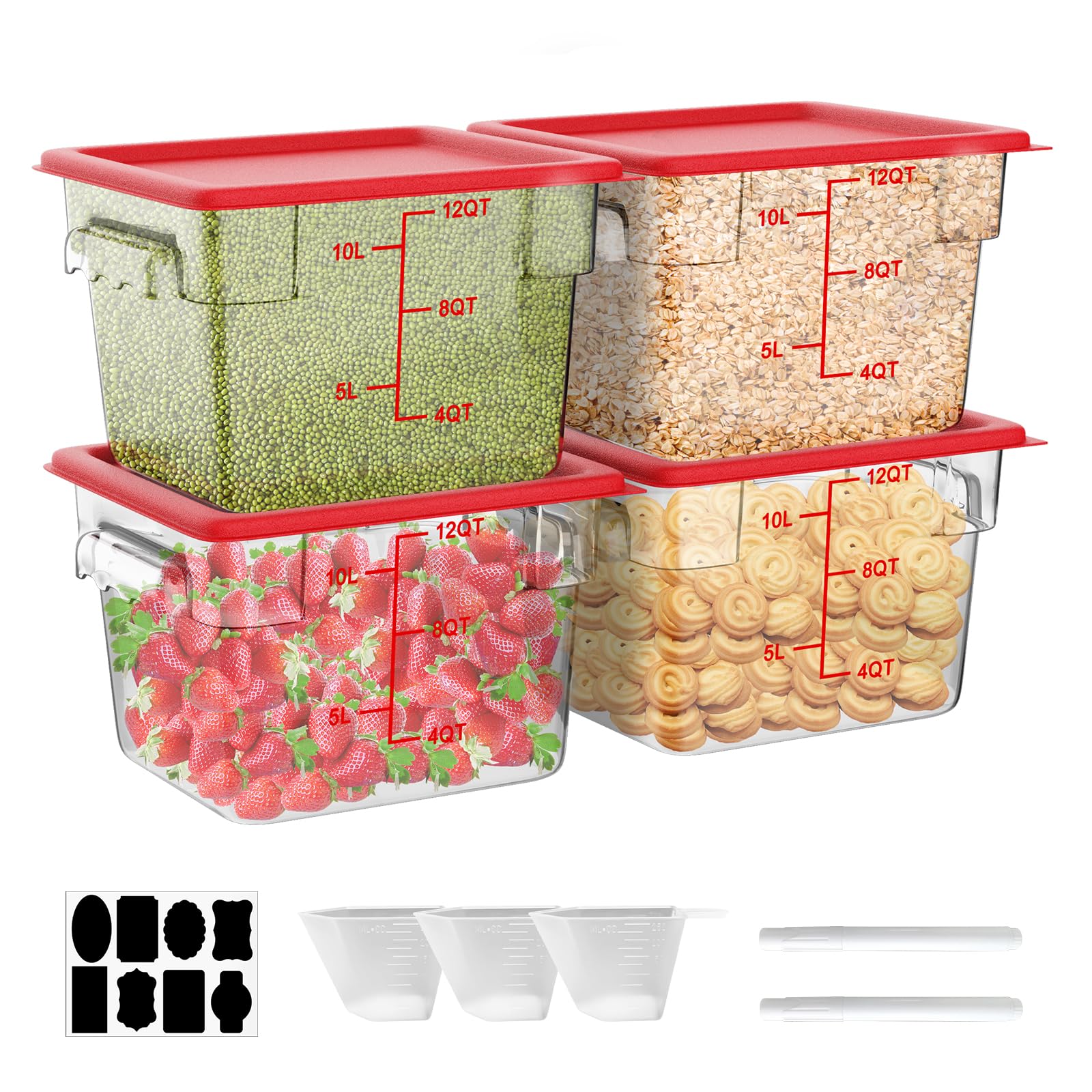 10 recipientes grandes herméticos para almacenamiento de alimentos con tapas: recipientes cuadrados de almacenamiento de alimentos de 12 cuartos de galón con tapas, recipiente transparente para