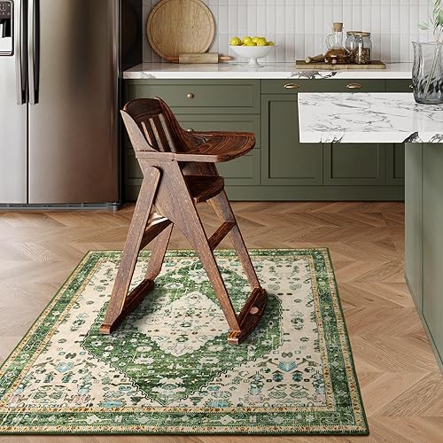 Miniatura 3 de Lahome Alfombra de área cuadrada tribal bohemia de 4 x 4, color verde, lavable, suave, para sala de estar, oriental, pequeña, antideslizante, no