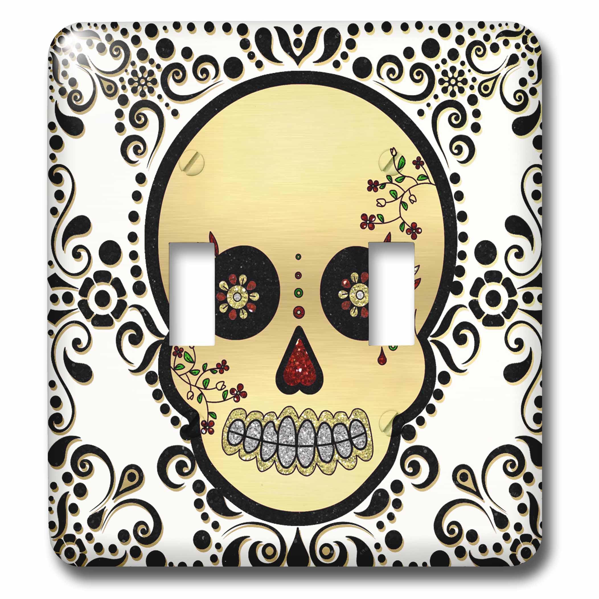 Interruptor de luz decorativo calavera de azúcar negro oro 3dRose lsp_175370_2