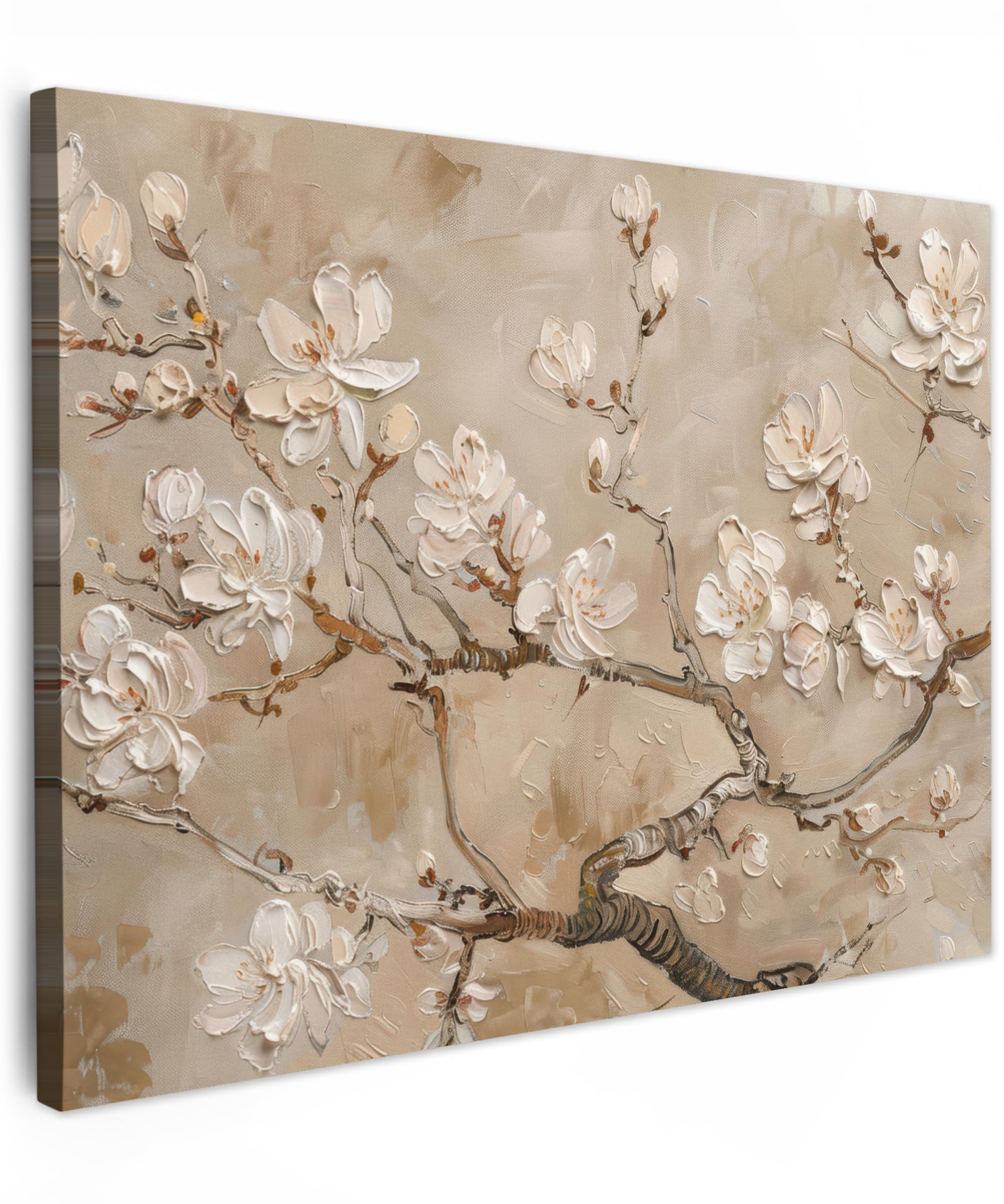 MuchoWow© Canvas Wall Art 31"x24" / 80x60 cm Decor Prints for Living Room Decorative Canvases Hall Artwork Flowers - Modern - Beige - White - Blossom — image 1