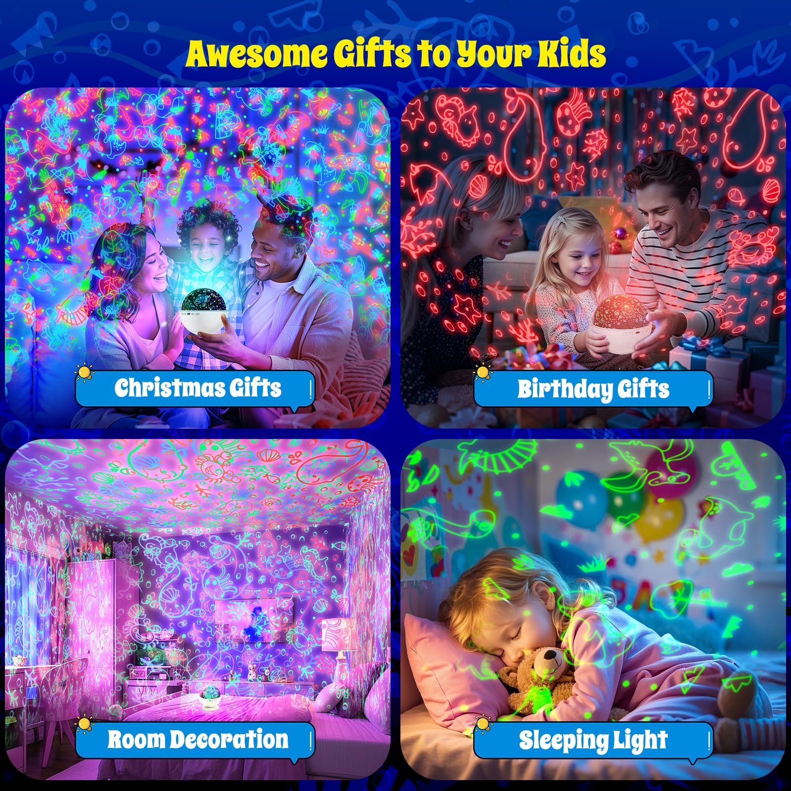 Stern-Nachtlicht für Kinder, Nebel, Sternenprojektor, 360 Grad drehbar, 4 LED-Leuchtmittel, 18 Lichtfarbwechsel mit USB-Kabel, romantisches Geschenk für Männer, Frauen, Kinder (weiß)