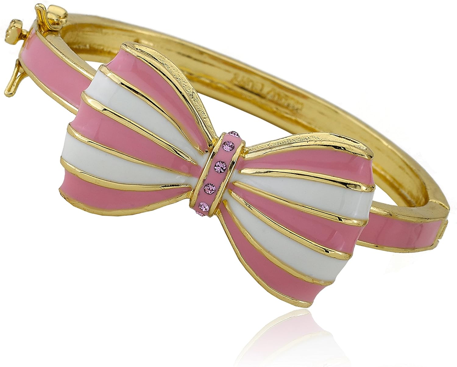 Bowtique 14k Gold-Plated Crystal Center Pink Striped Bow Bangle 40 mm