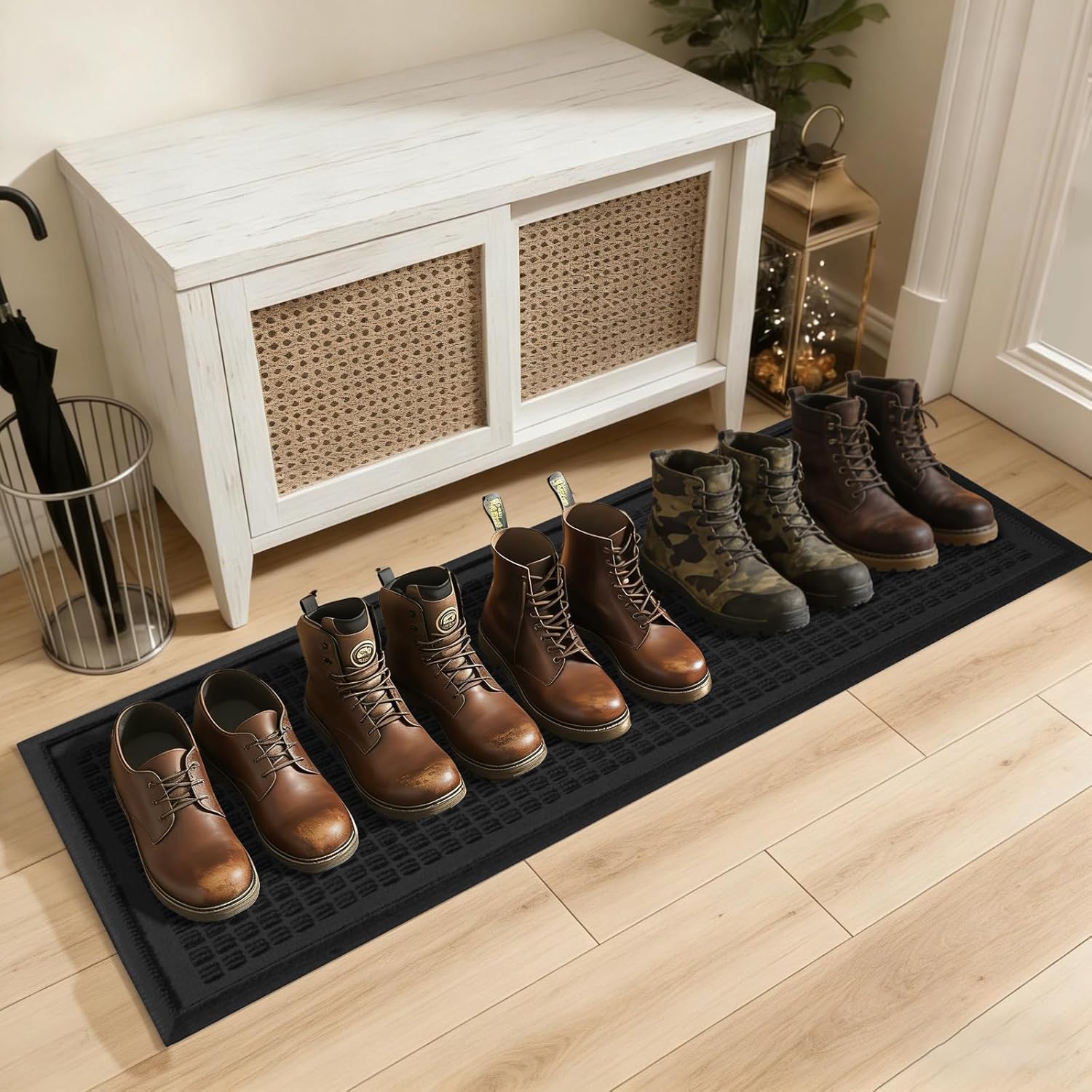 HIYARD Boot Tray for Entryway, Non-Slip Shoe Tray Drying Mat, Waterproof Boot Mat for Muddy Boots, Heavy Duty Shoe Storage Trays, Indoor/Outdoor Use, 16x47 inches, Beige