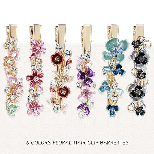 Miniatura 3 de Lawie Paquete de 12 pinzas para el cabello con diamantes de imitación de cristal brillante y brillantes, pinzas para el pelo de cocodrilo de metal,