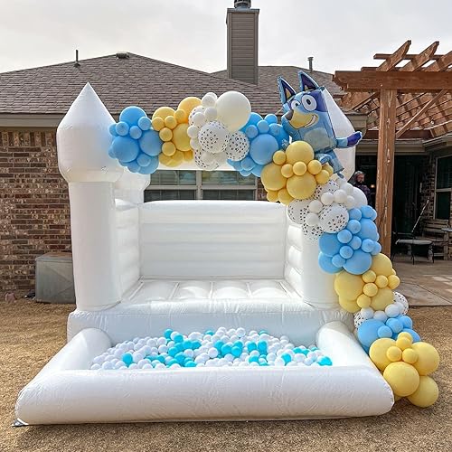 Miniatura 4 de Casa de rebote blanca con soplador de aire, 8 pulgadas de largo x 10 pulgadas de ancho, castillo animoso para patio trasero del hogar, adecuado para