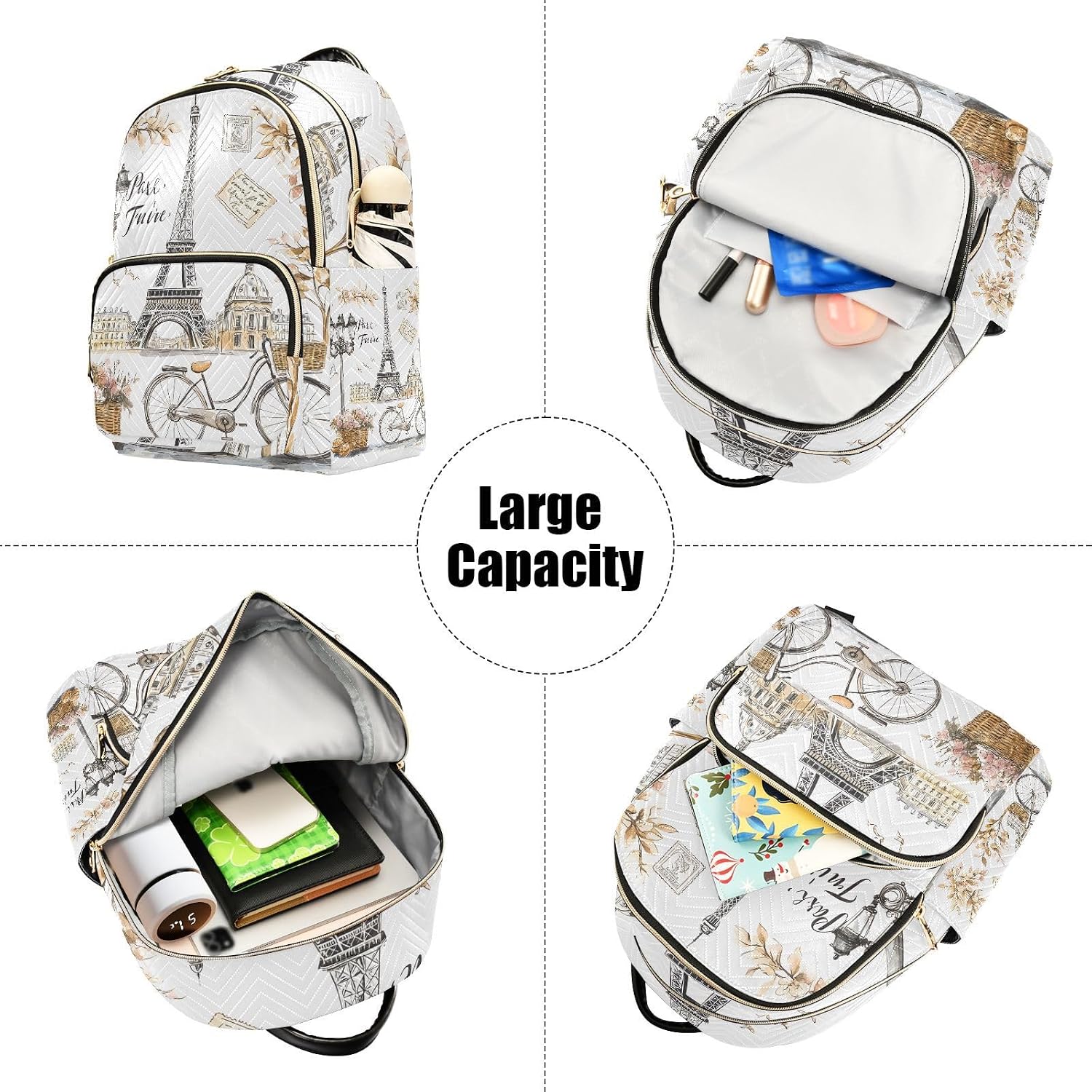Mini Backpack for Women Eiffel Tower Flower Basket Bike Small Purse Daypacks Stylish Bags Lightweight Travel Backpacks for College Shopping Work Dating