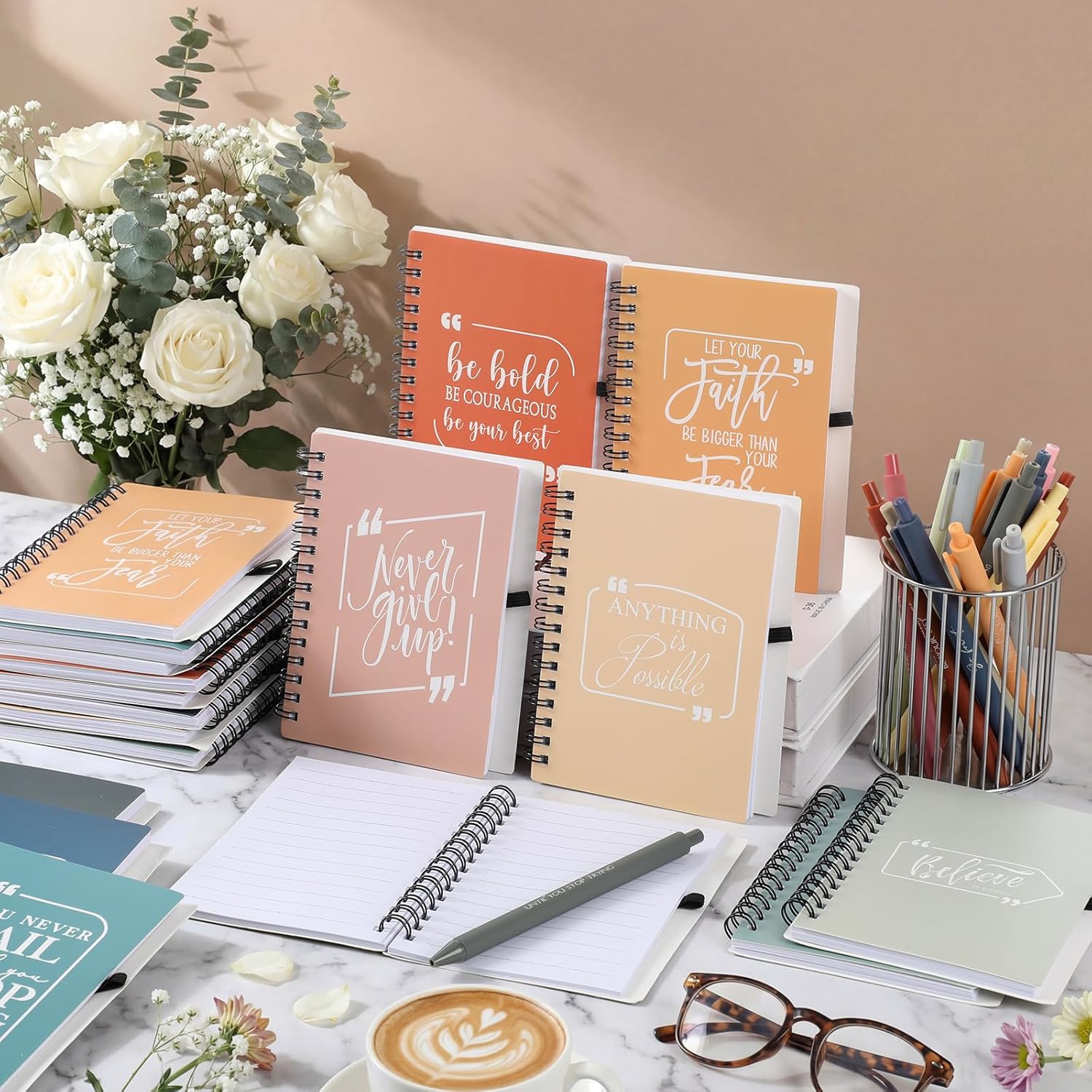 Tenceur 20 Sets Teacher Appreciation Gift Bulk Inspirational Journal with Sticky Note Pen Personalized Notebook Thank You Gift for Nurse Week Employee(Soft,Bright Colors)