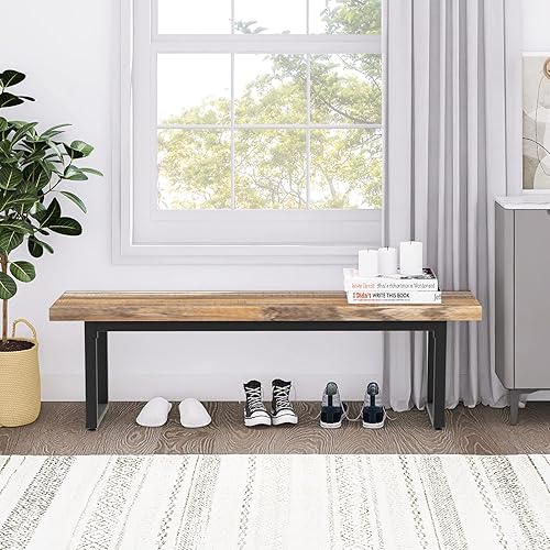 Miniatura 8 de STHOUYN Par de 2 bancos de comedor de 59 pulgadas para 6-8 personas, bancos de mesa de cocina de interior de granja, banco de cama, banco de zapatos