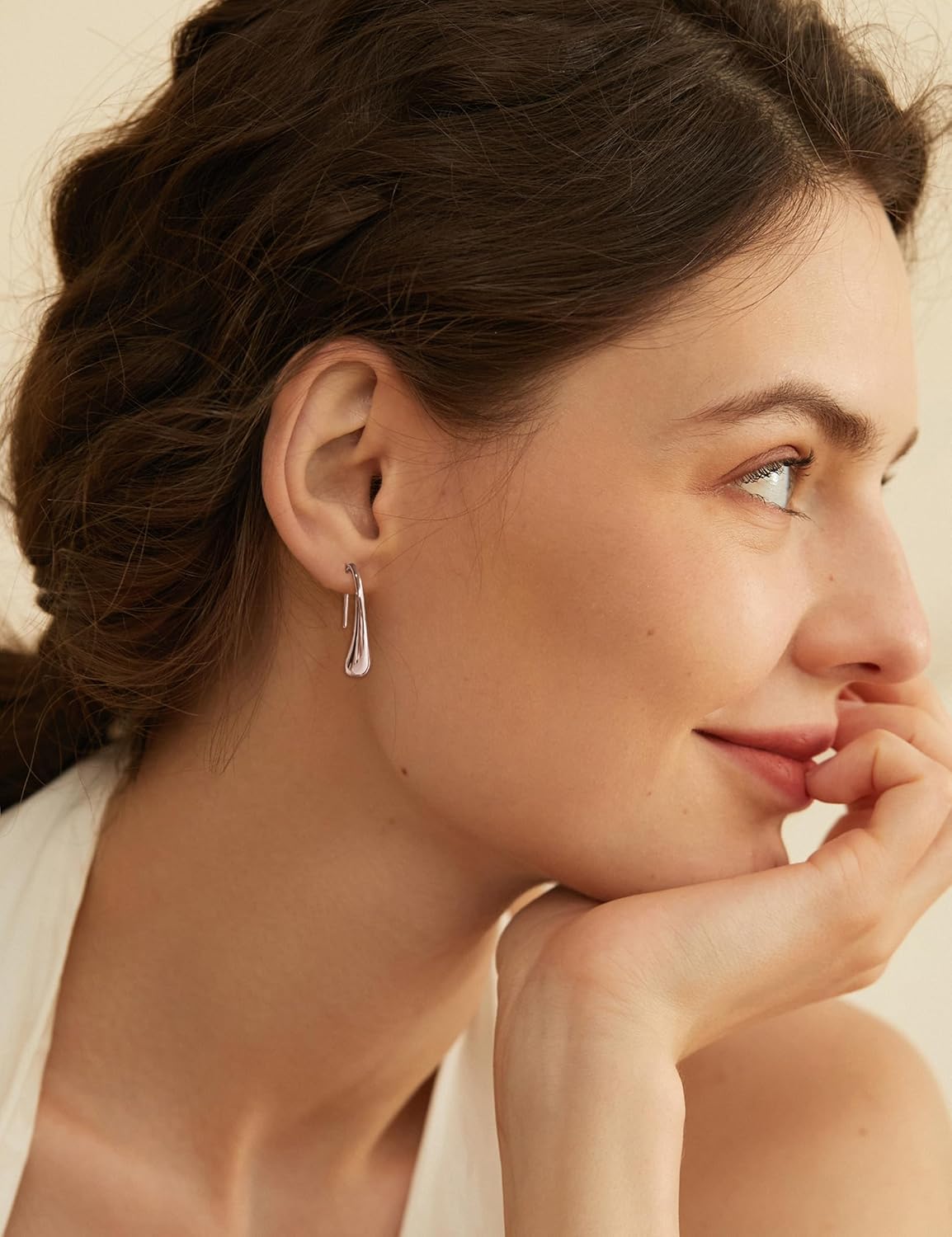 Starchenie Pull Through Teardrop Dangle Earrings 925 Sterling Silver | High Polished Teardrop Hoop Earrings for Women - Image 2