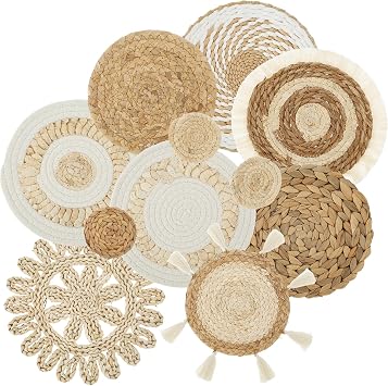 ZJRDYYK 11 Pack Boho Wall Basket Decor Set, Hanging Woven Wall Basket Decor, Seagrass Rattan Wicker Boho Wall Decor, Round Wall Art for Farmhouse Bedroom Living Room Table Setting