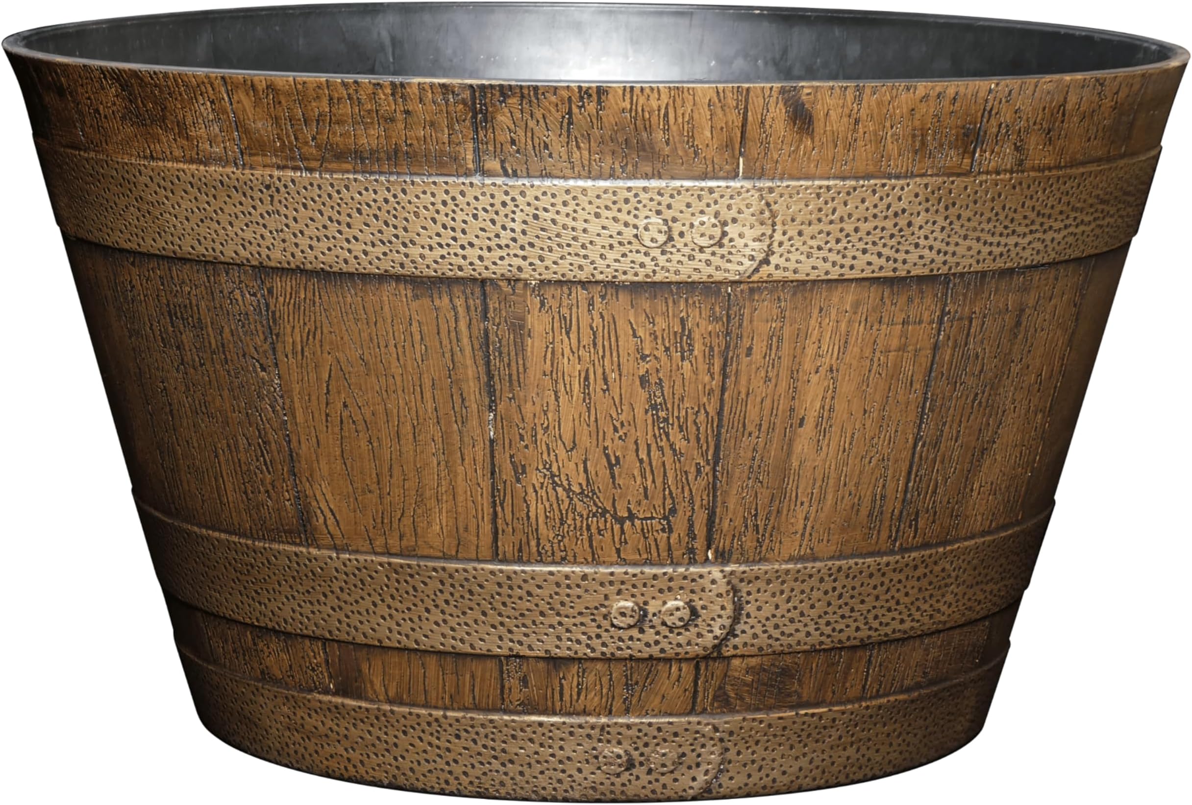 Classic Home and Garden Whiskey Plastic Resin Flower Pot Barrel Planter, Oak Brown, 20.5"