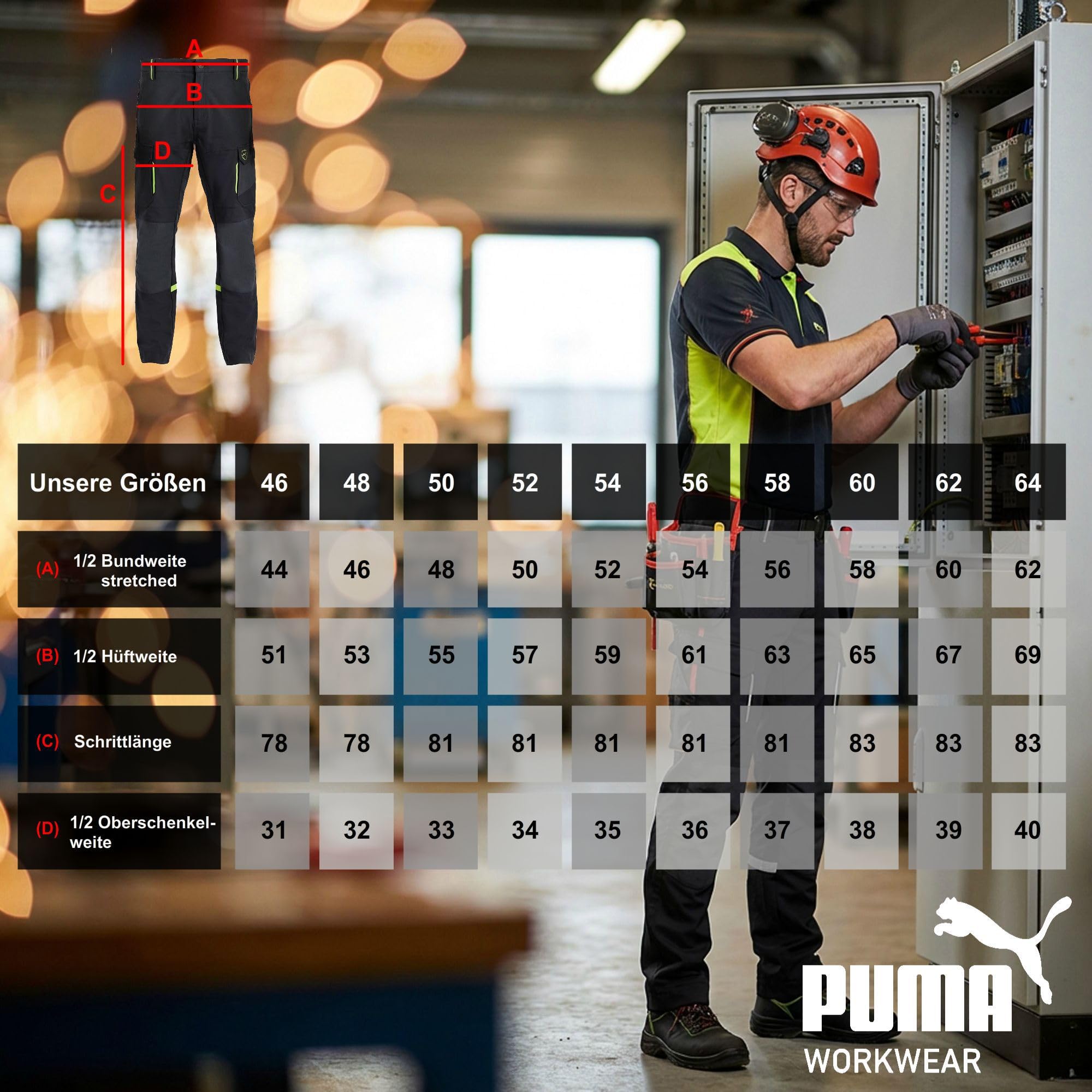 PUMA Workwear Arbeitshose Herren - Mit 4-Wege Stretch - Robuste Hose mit verstärktem Kniebereich und Gummizug im Bund - Erhöhtes Rückenteil - Bundhose mit verlängerbarem Hosensaum
