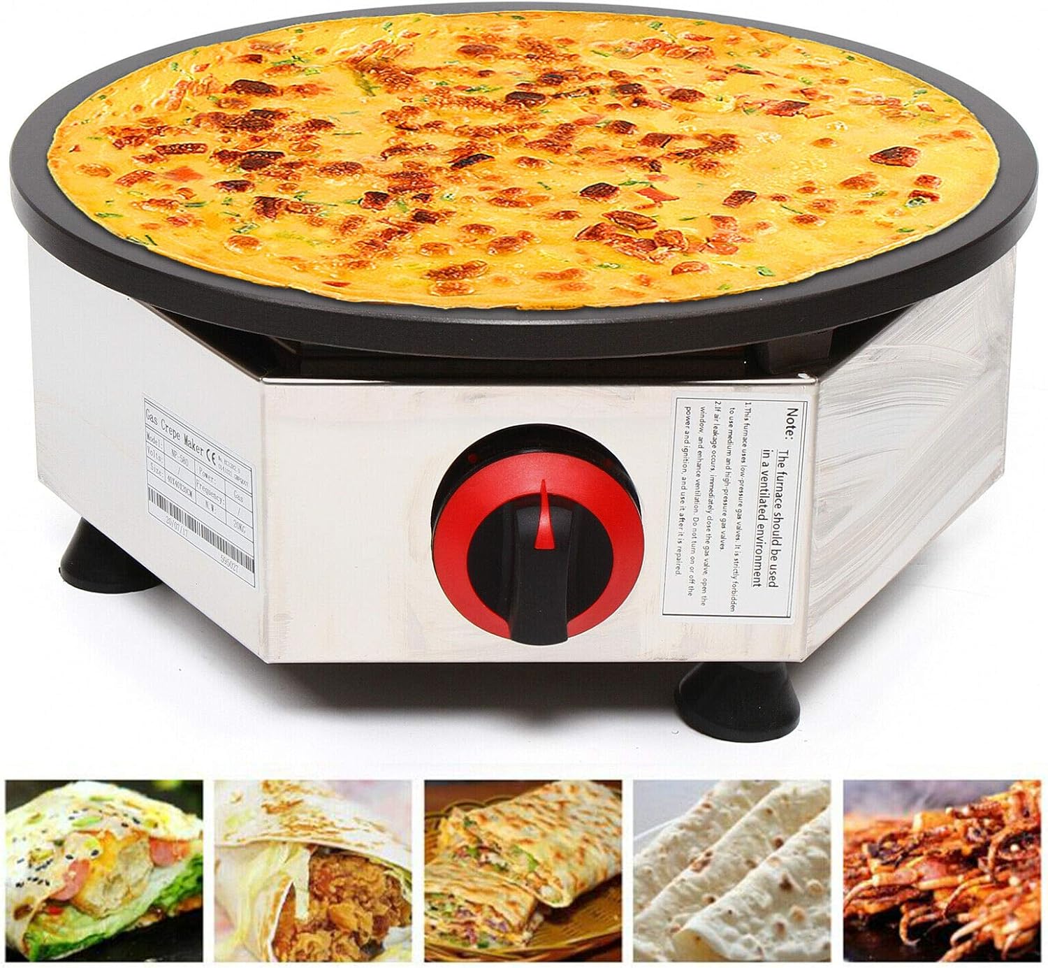 Máquina comercial para hacer crepas de gas, control de temperatura ajustable, mini máquina de panqueques de acero inoxidable, plancha de encimera de