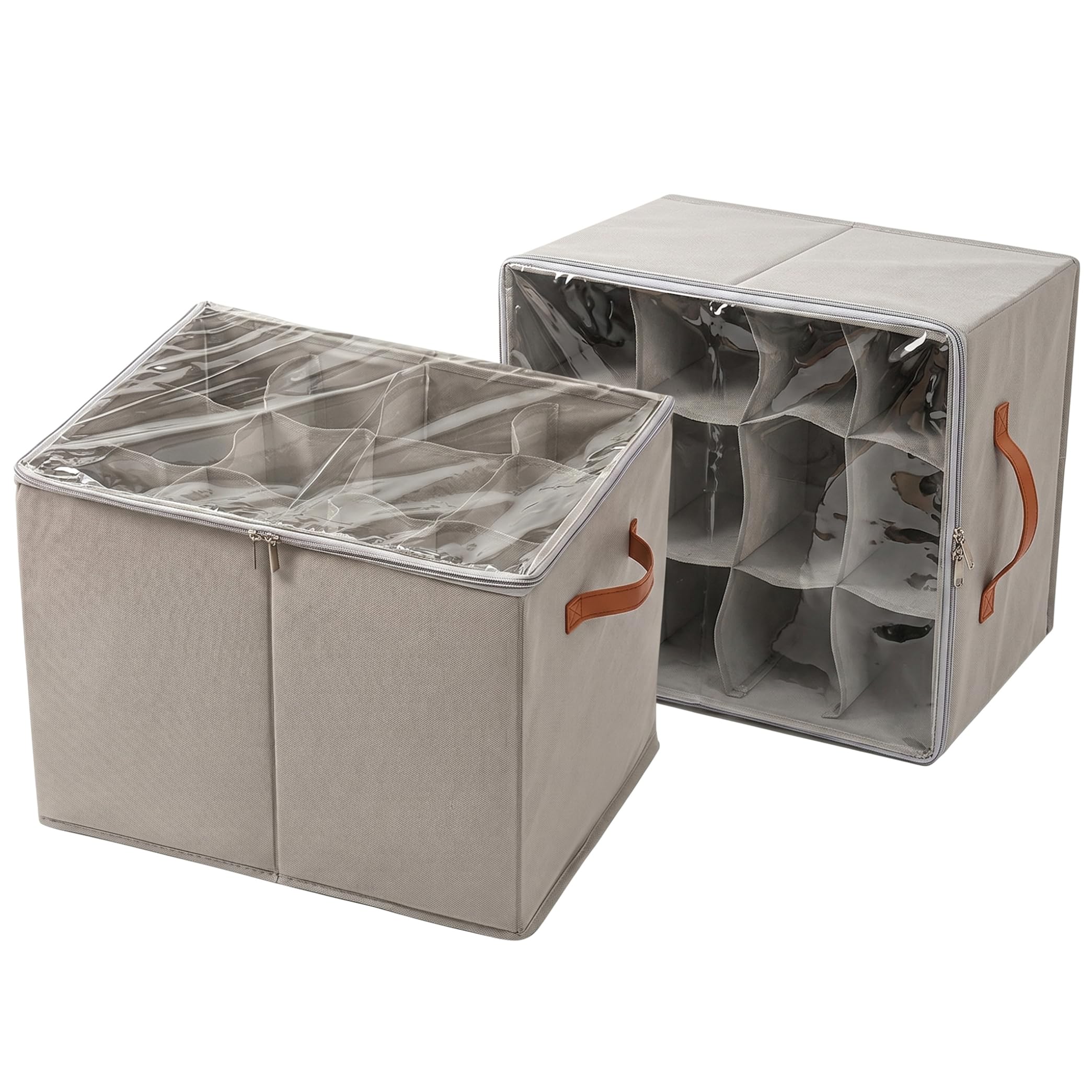 Xoeryoy Shoe Organizer For Closet, 2Pcs Foldable 12-Grid Shoe Storage with Clear Visible Top, Dustproof Fabric Cube, Gray, 16.93x12.60x12.60inch ;1