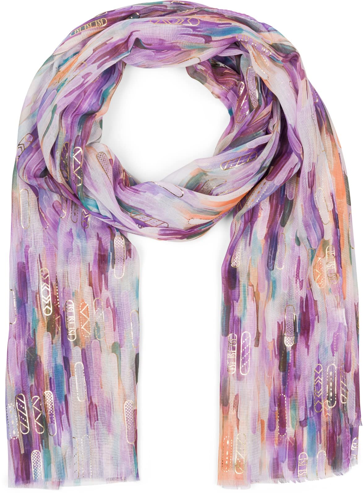 Stylebreaker Women's Purple Scarf With Colorful Striped Gradient Pattern And Metallic Accents, Multicolored Striped Stole 01016222, Colour: