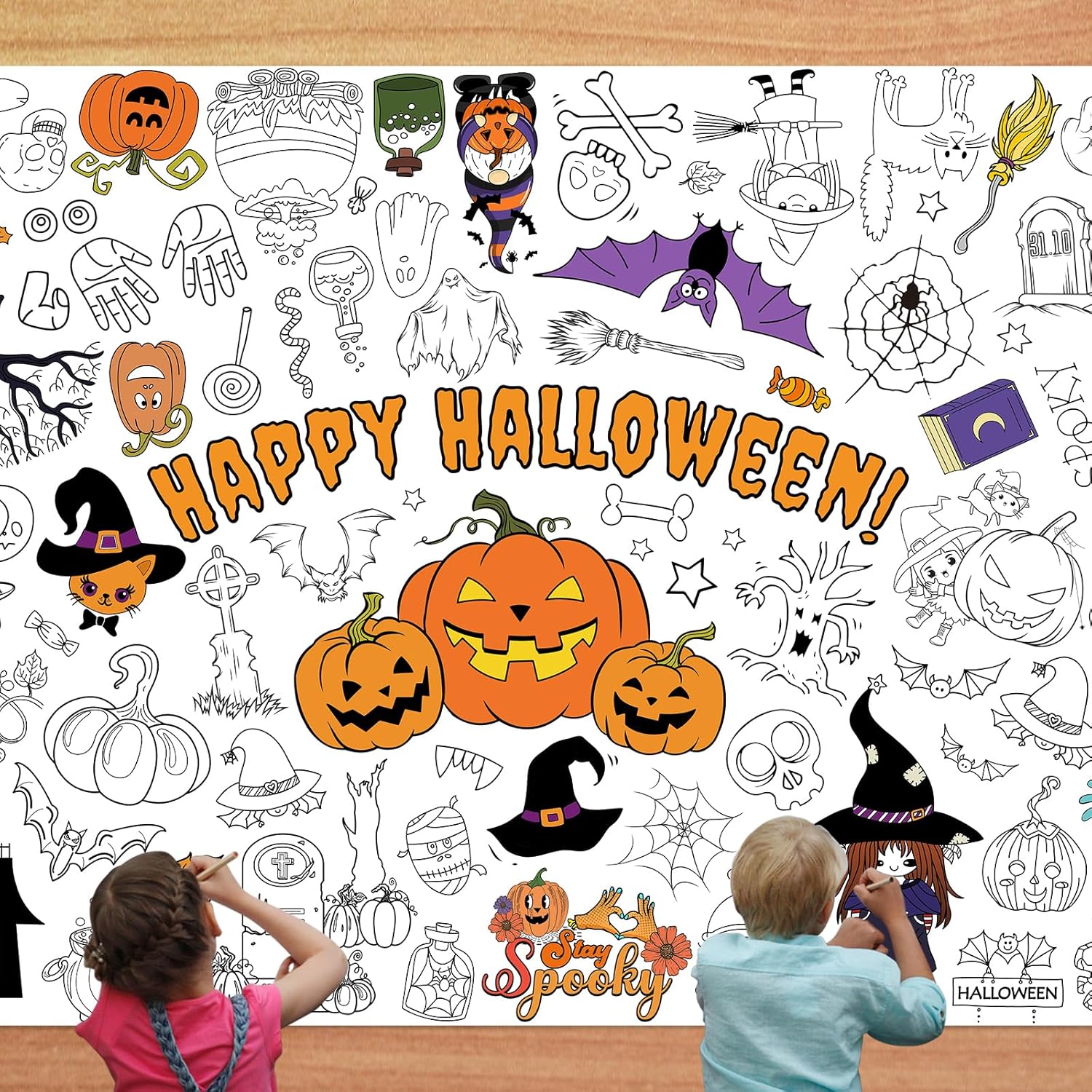 Amazon.com: FATHER.SON Halloween Coloring Tablecloth for Kids, 47x70 ...