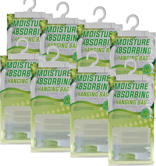 Eco Whiff Super Absorbent Wardrobe Dehumidifier Hanging Bags Pack of 8  Moisture Absorber to Stop Damp, Mould, Mildew & Condensation | Premium Damp Absorber Ideal for Wardrobe, Home, Caravan