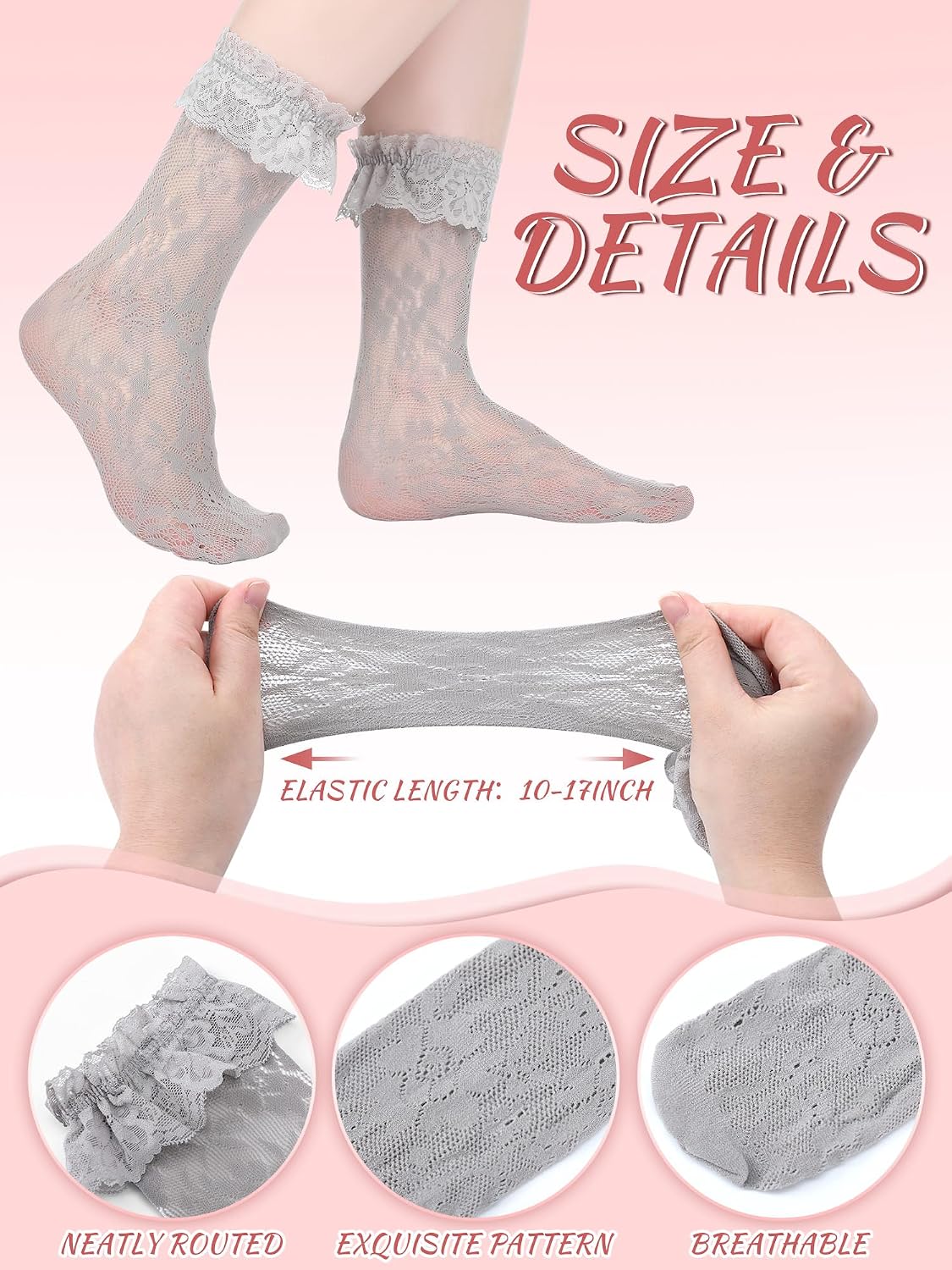 Geyoga 4 Pair Women Fishnet Knee High Stockings Lace Hollow out Women's Calf Socks Ankle Socks