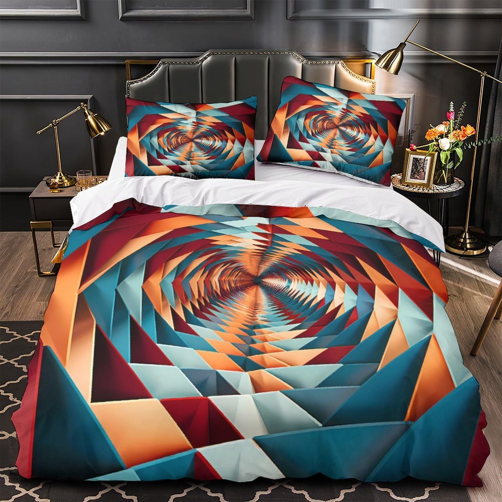 Housse de couette tunnel géométrique 3D en microfibre premium lavable machine 200x200cm