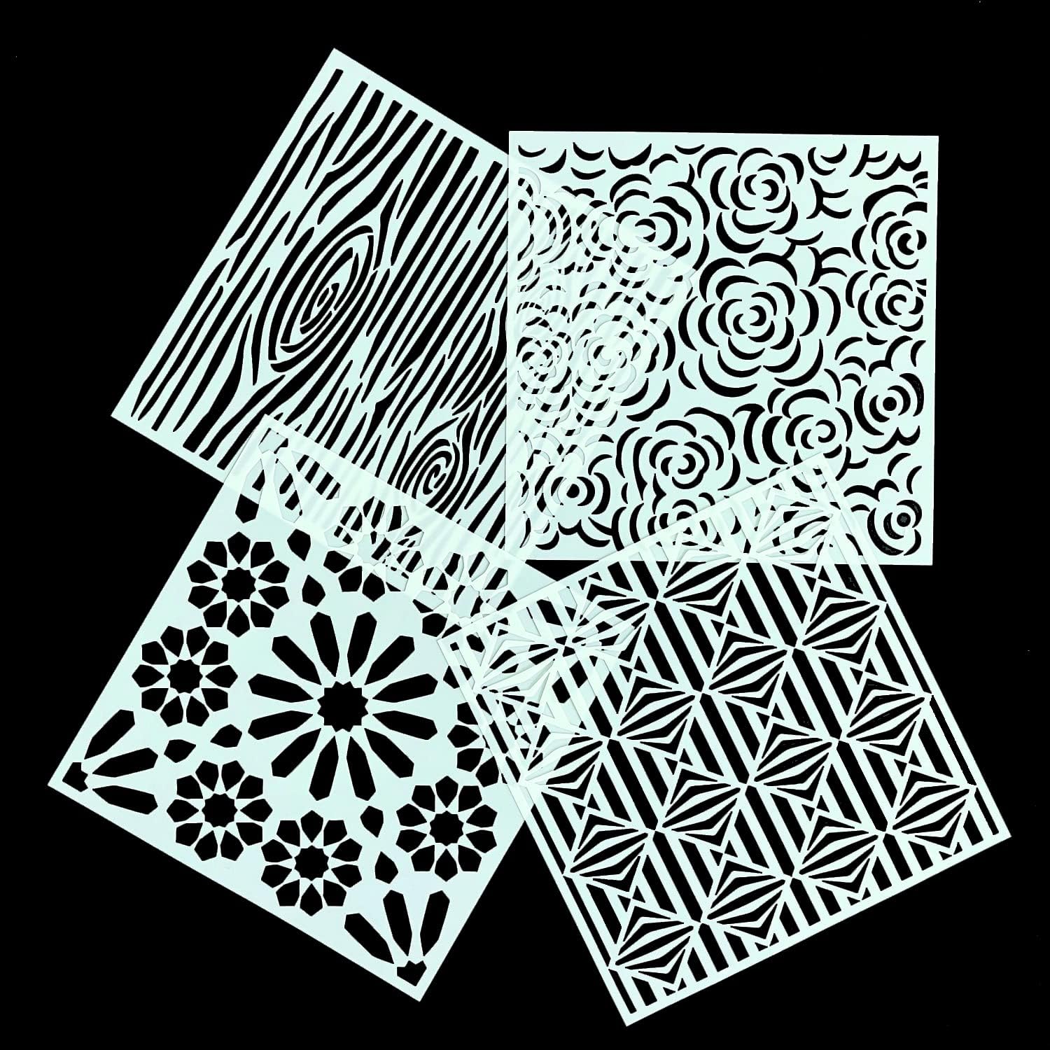 32 Pieces Geometric Stencils 8 x 8 Inch Painting Templates Mandala Stencil for Scrapbooking Cookie Tile Furniture Wall Floor Decor Craft Drawing Tracing DIY Art Supplies