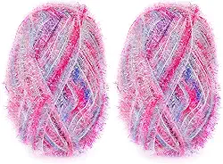 CAMAL Fio de poliéster para panos de prato para suprimentos de crochê, fio de tricô colorido brilhante para panos de prato, artesanato DIY, 2 pacotes 109 jardas por novelo (cores brilhantes)