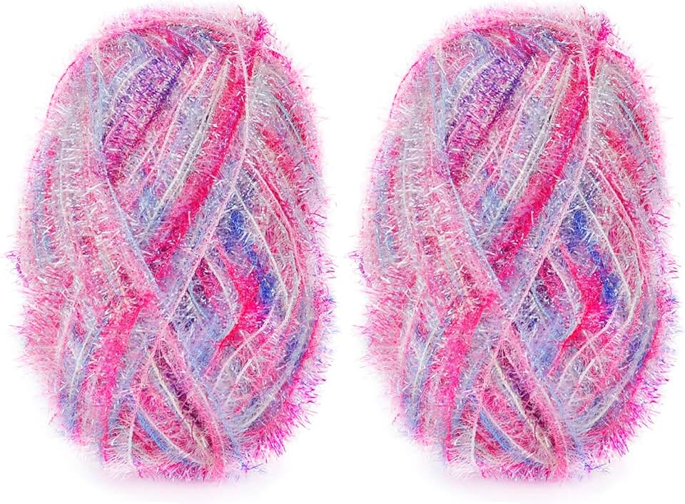 CAMAL Fio de poliéster para panos de prato para suprimentos de crochê, fio de tricô colorido brilhante para panos de prato, artesanato DIY, 2 pacotes 109 jardas por novelo (cores brilhantes)