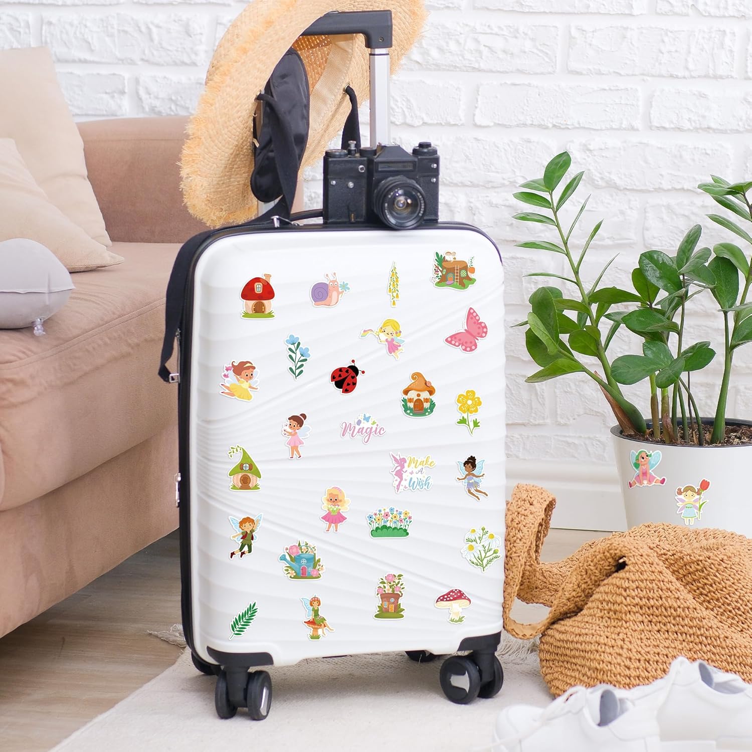 Haooryx Spring Woodland Fairy Sticker - 100 Pcs Hello Spring Woodland Fairy Waterproof Vinyl Reusable Laptop Sticker Coloring Book Scrapbook Water Bottle Page Activity Pad Party Favors Gift Skateboard