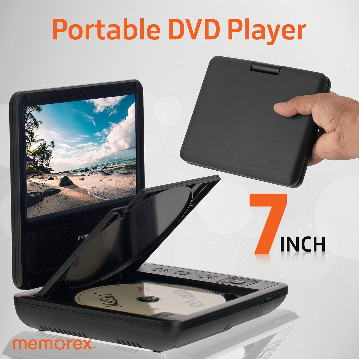 Memorex 9.5-Inch Portable DVD Player with 7-Inch Swivel Screen, 4-6 Hour Watching Time, Dual Speaker, Remote Control, Supports Sync with TV, USB/SD/AV