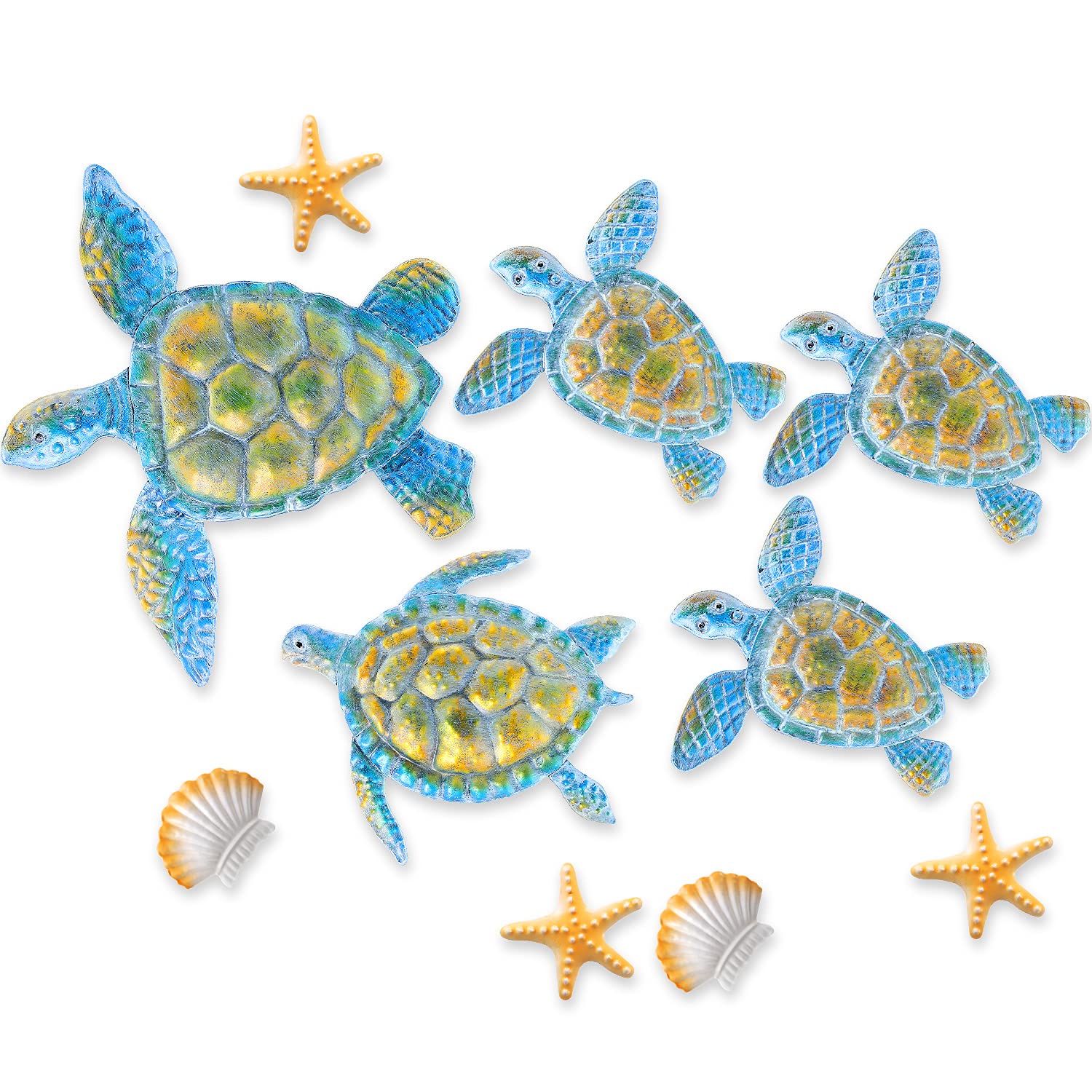 Gulfmew 10 Pieces Sea Turtle Wall Decor 3D Ocean Turtle Starfish Ornaments Shell Wall Ornaments Beach Theme Wall Art Decorations for Indoor Outdoor