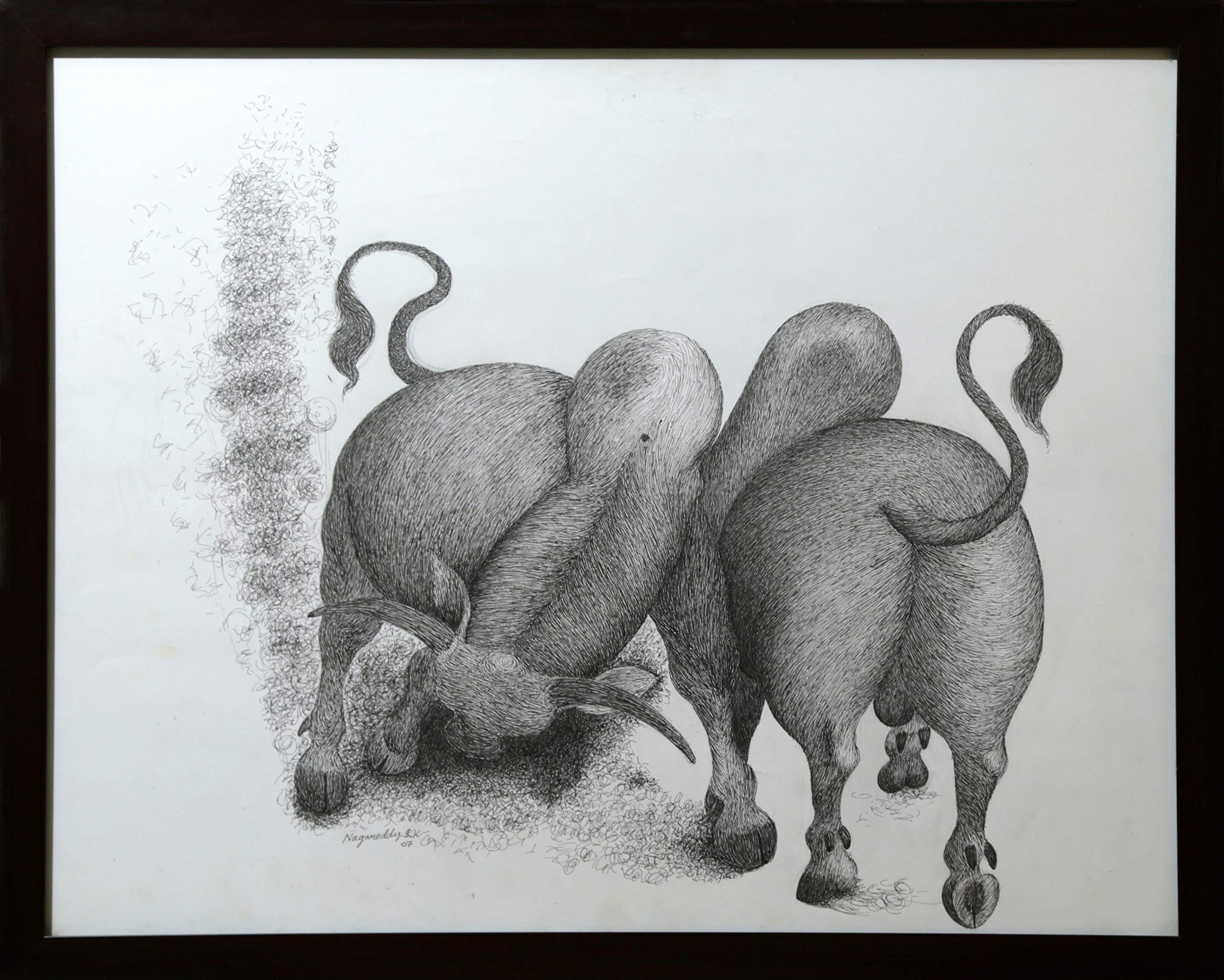 Bull Fighting 3 (Pen And Pencil Painting By Naga Reddy)