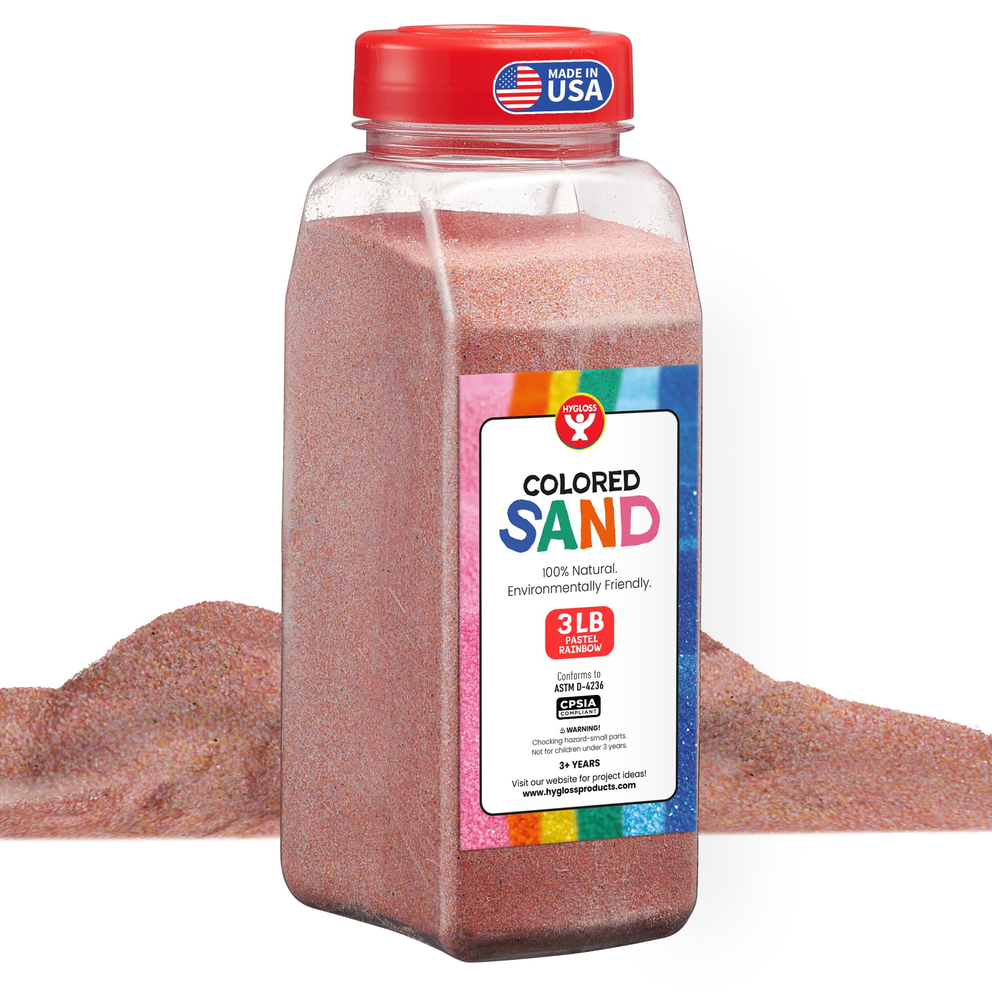 Hygloss Colored Sand for Crafts – 3 lb Bottle, Pastel Rainbow – Vibrant Colorful Fine Sensory Play Sand Art Kits for Kids – Classroom Activities for Children 3 4 5 6 7 8 9 10 11 12 – Safe for Ages 3+