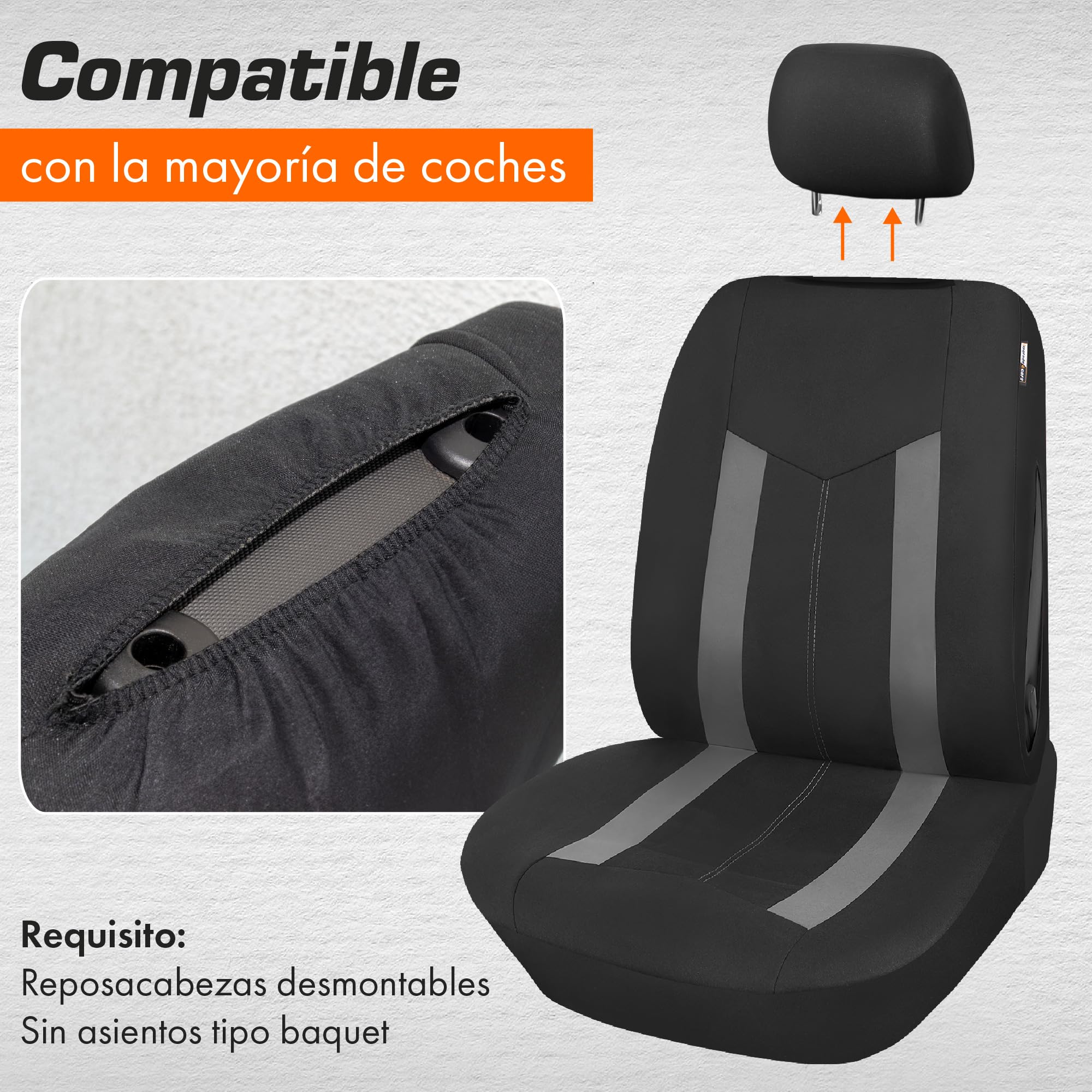Upgrade4cars Fundas Asientos Coche Universales Negro Gris | Universal Funda de Asiento para Delantero y Trasero