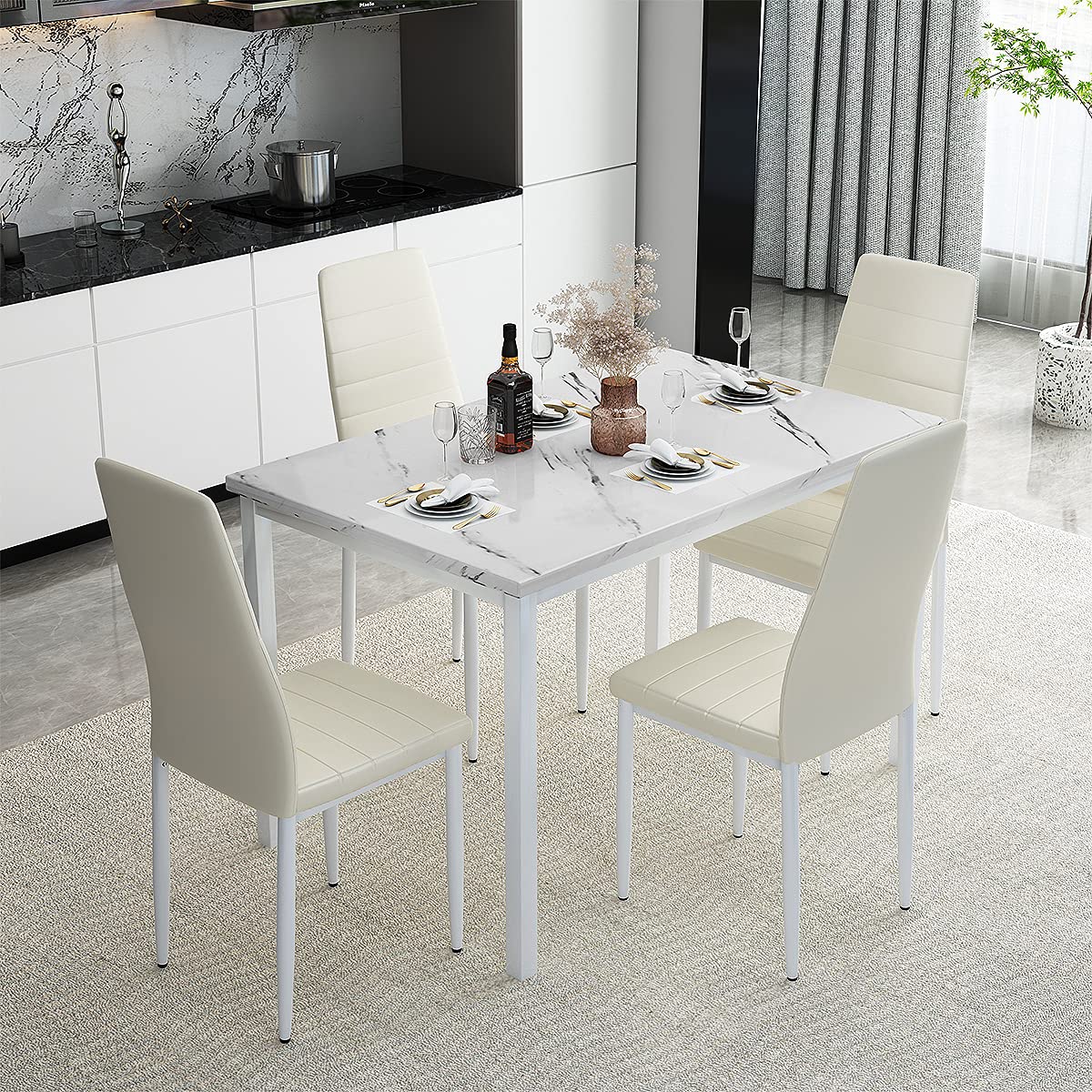 Recaceik Furniture 5 Piece Faux Dining Set, Modern Kitchen Table Marble ...