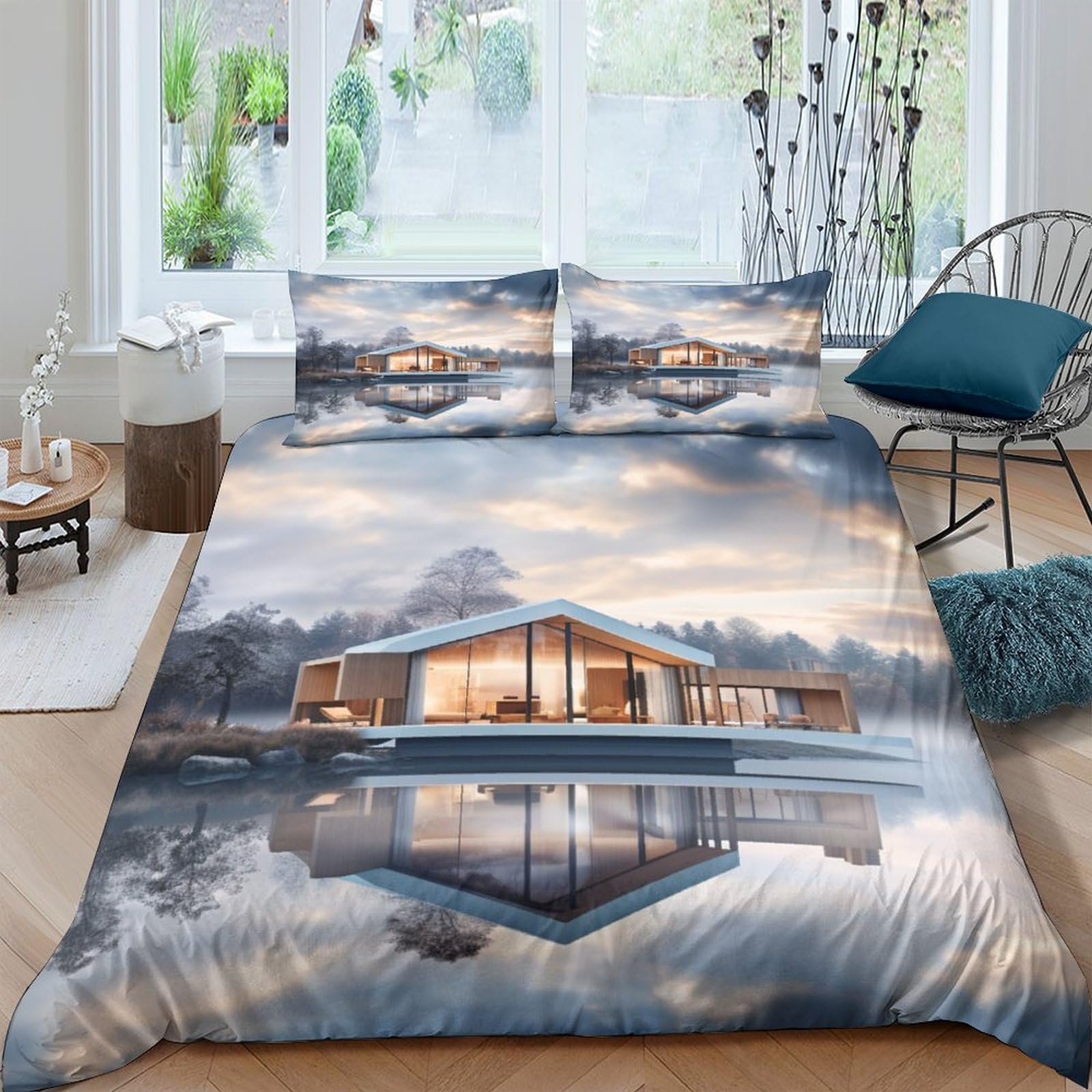 Housse de couette 3D bâtiment pour lit King size, idéale pour une chambre d'ado ou adulte