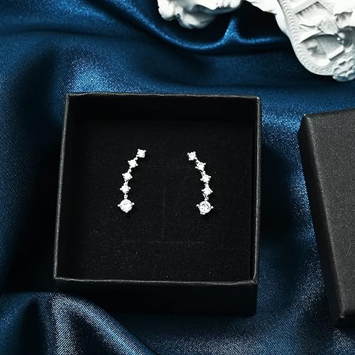Miniatura 5 de 925 Sterling Silver Post Ear Climber Stud Earrings 5 Cubic Zirconia Ear Crawler Earrings Hypoallergenic Cartilage Earrings for Women Girls Fashion