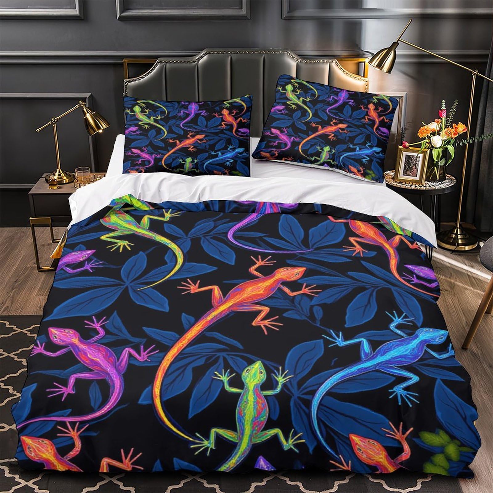 Linge de lit lézard néon 3D microfibre douce et résistante 220x240