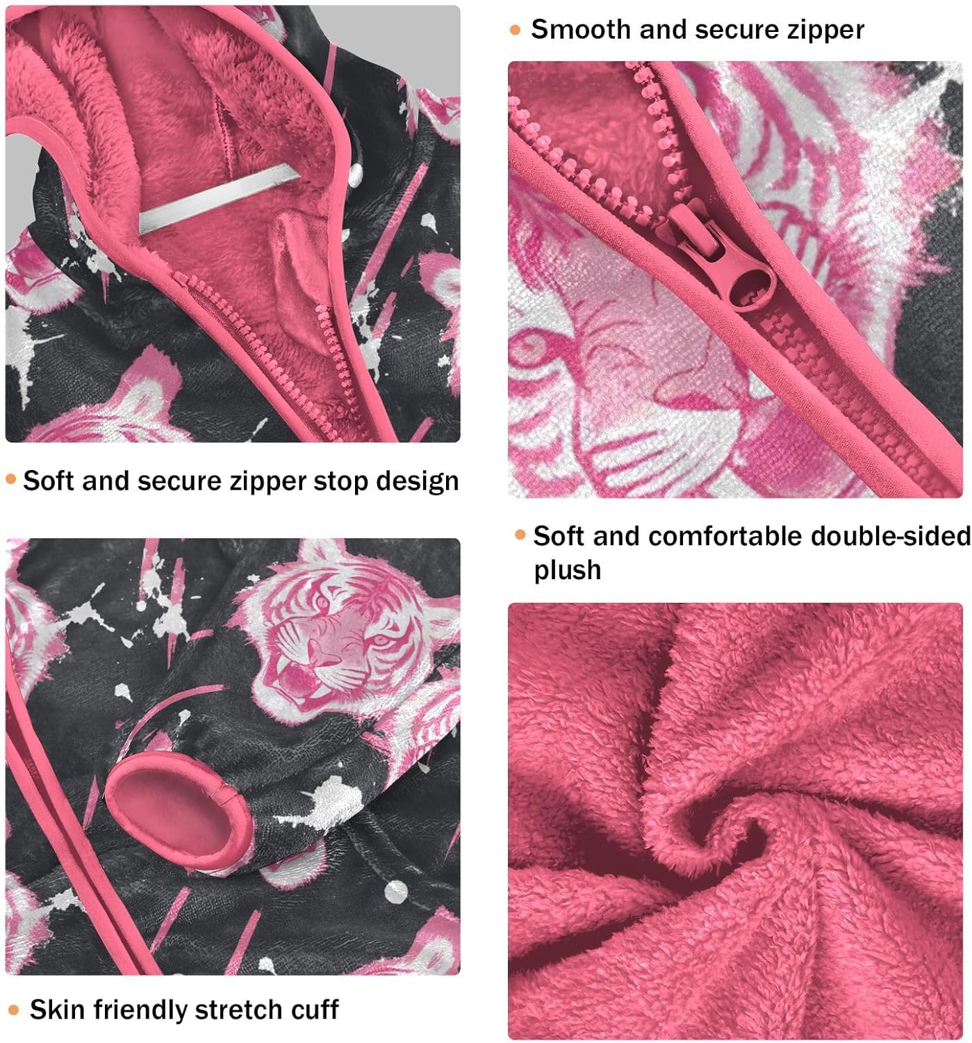 Girls Hoodie Outfit Tiger Pattern Zipper Sweatshirt Coat Fleece Jacket for Kids 3-10T