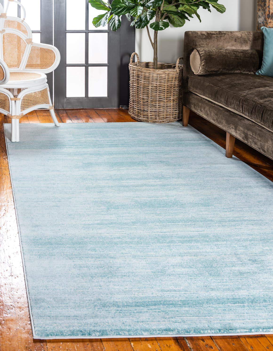 Unique Loom Uptown Collection Area Rug - Madison Avenue (9' x 12' 2" Rectangle, Turquoise/ Ivory)