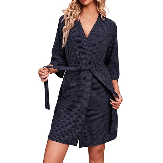 Ekouaer Bathrobe for Women Waffle Spa Robes Short Lightweight Comfy Kimono Robes, X-Large