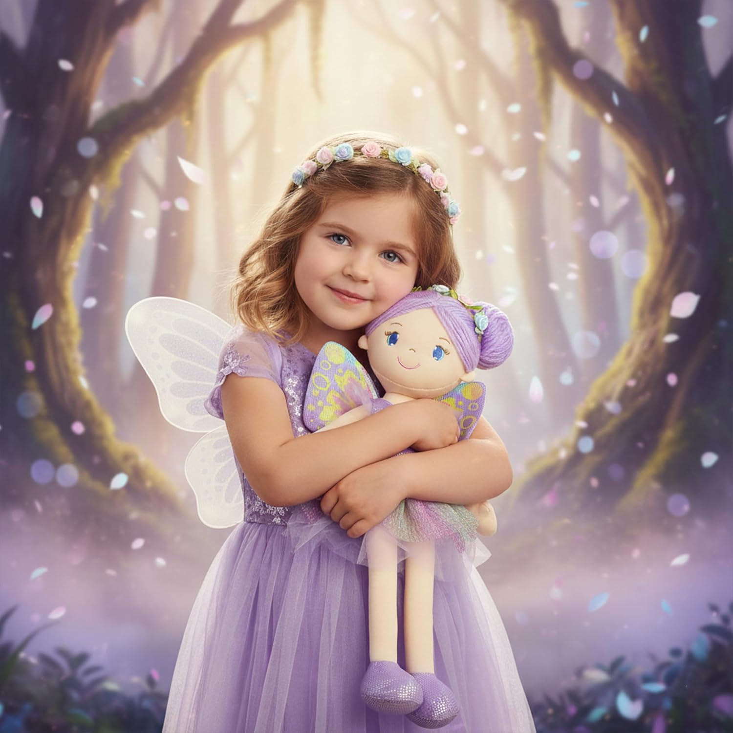 June Garden 16" Enchanted Garden Fairy Doll Yaritza - Plush Stuffed Soft Doll Girl Gift - Purple Outfit and Wings