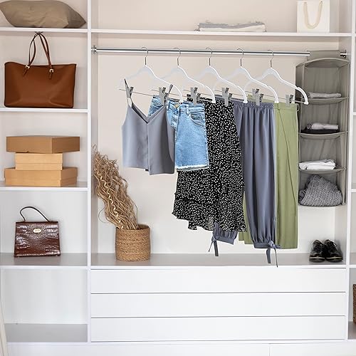 Miniatura 2 de Perchas de plástico de calidad, no aterciopeladas, compactas, delgadas y compactas con clips de metal para faldas, pantalones, blusas, gancho