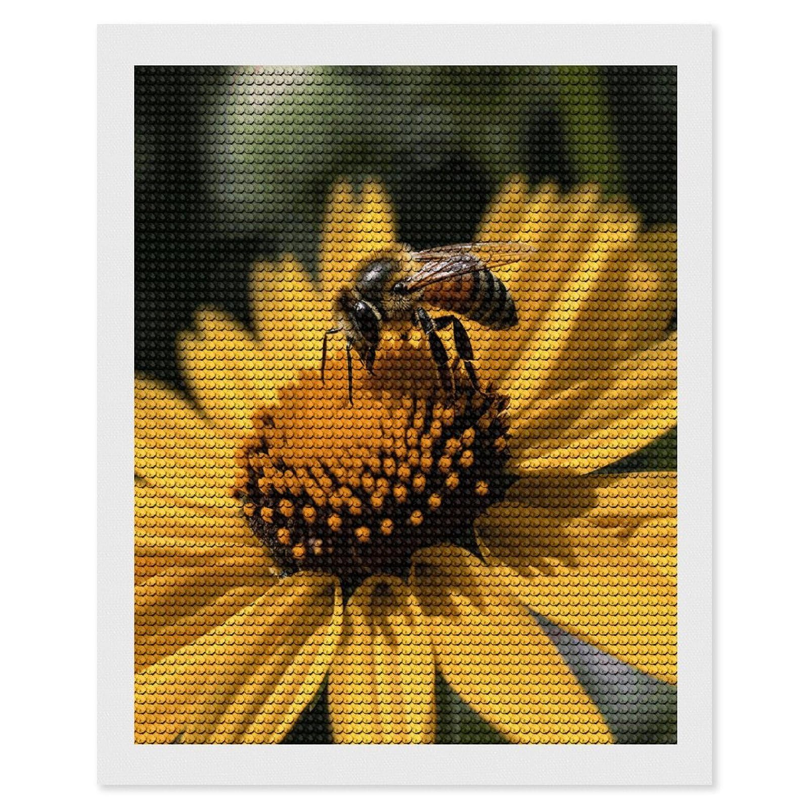 FekiLoot Yellow Flower with Black Bee Diamond Art Kits for Adults Diamond Painting Kits for Beginners DIY Diamond Art Kits Round Full Drill Diamond Dot Gem Painting for Home Wall Decor Gift 16"x20"