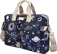 Vista 11 de Maletín de cuero PU para laptop, repelente al agua, multifuncional, bolsa de hombro para laptop de hasta 15.6 pulgadas (PU negro)