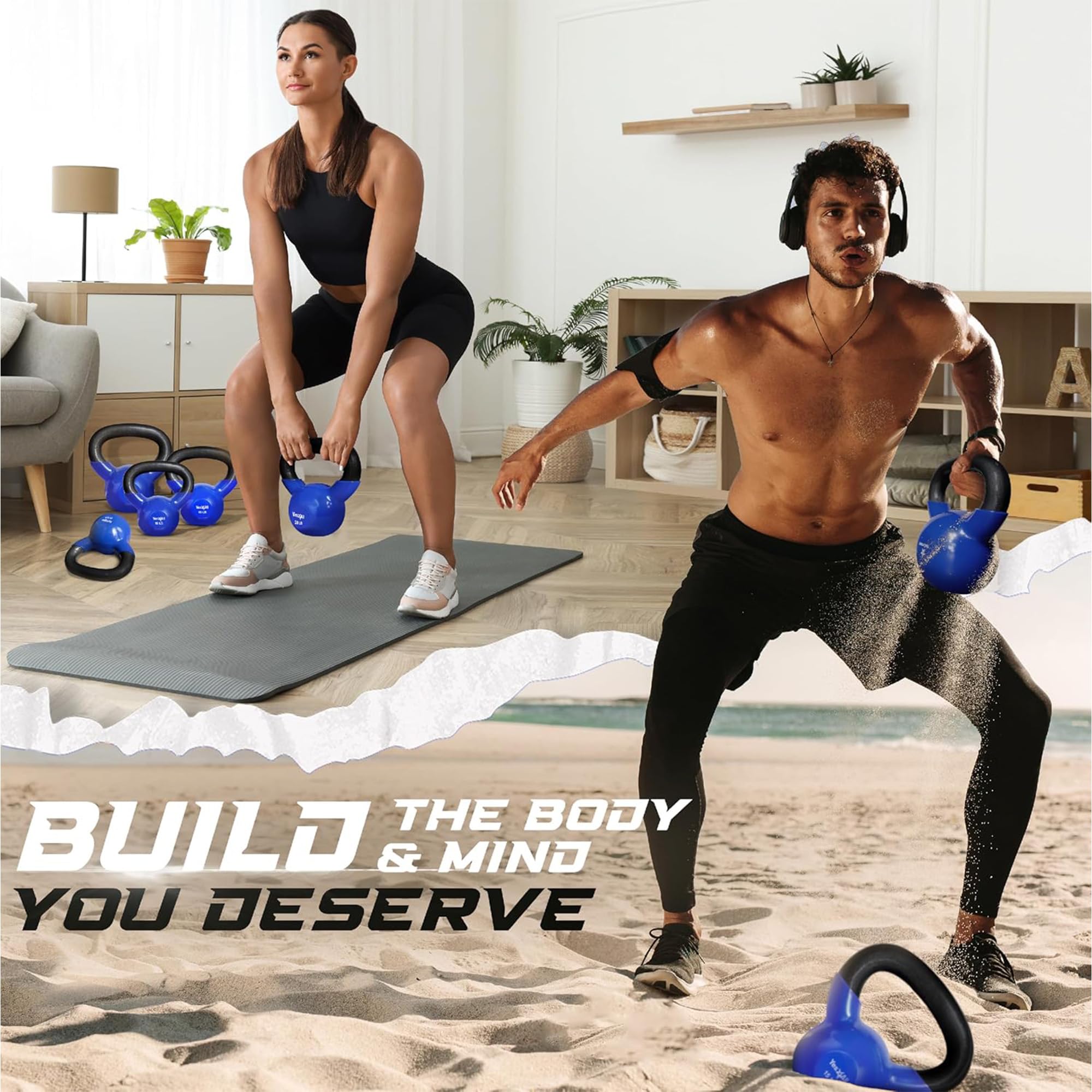 Yes4All Par de pesas rusas de hierro fundido con revestimiento de vinilo, ideal para ejercicios de pesas con mancuernas, pesas de mano y pesas pesadas para equipo de entrenamiento de cuerpo completo,