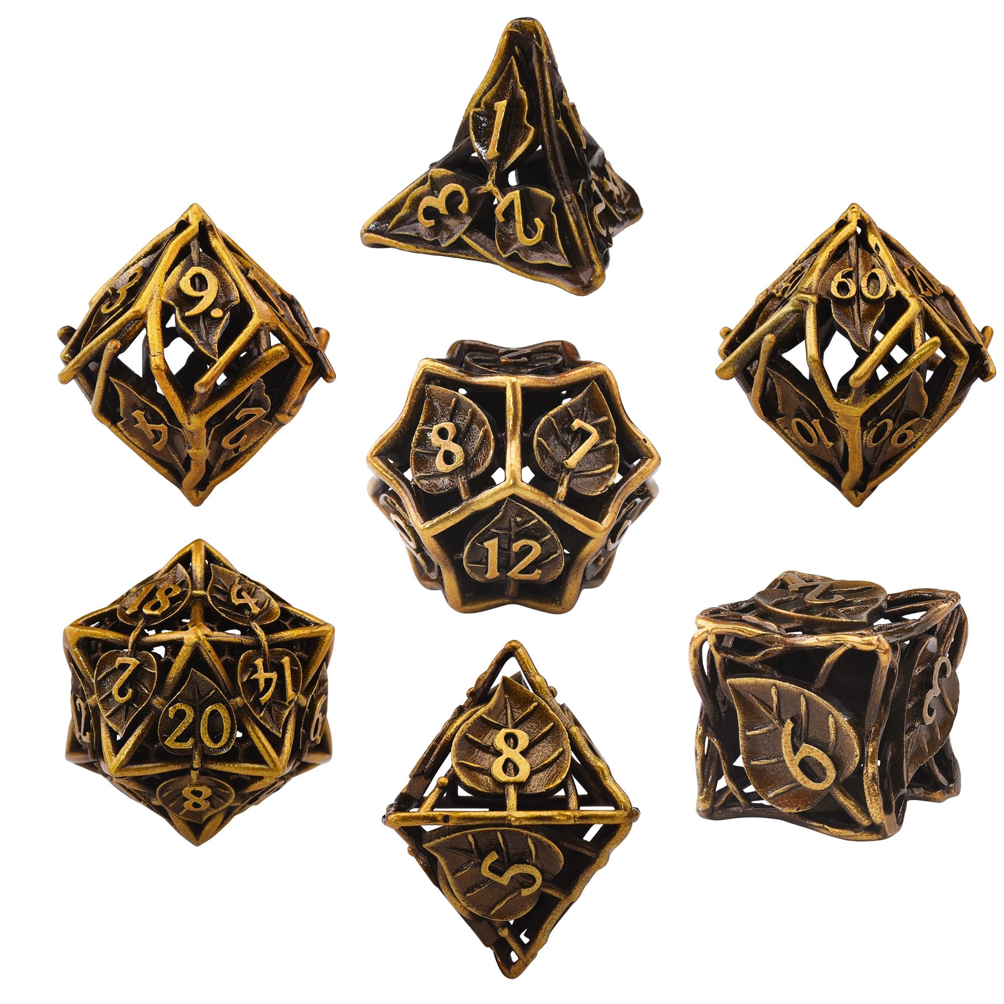 SIQUK 7 Stücke DND Würfel Set, Metall Würfel Spiel Polyedrische Würfel Hohles Spielwürfel Dungeons and Dragons Würfel für D&D MTG RPG（Antikes Gold）