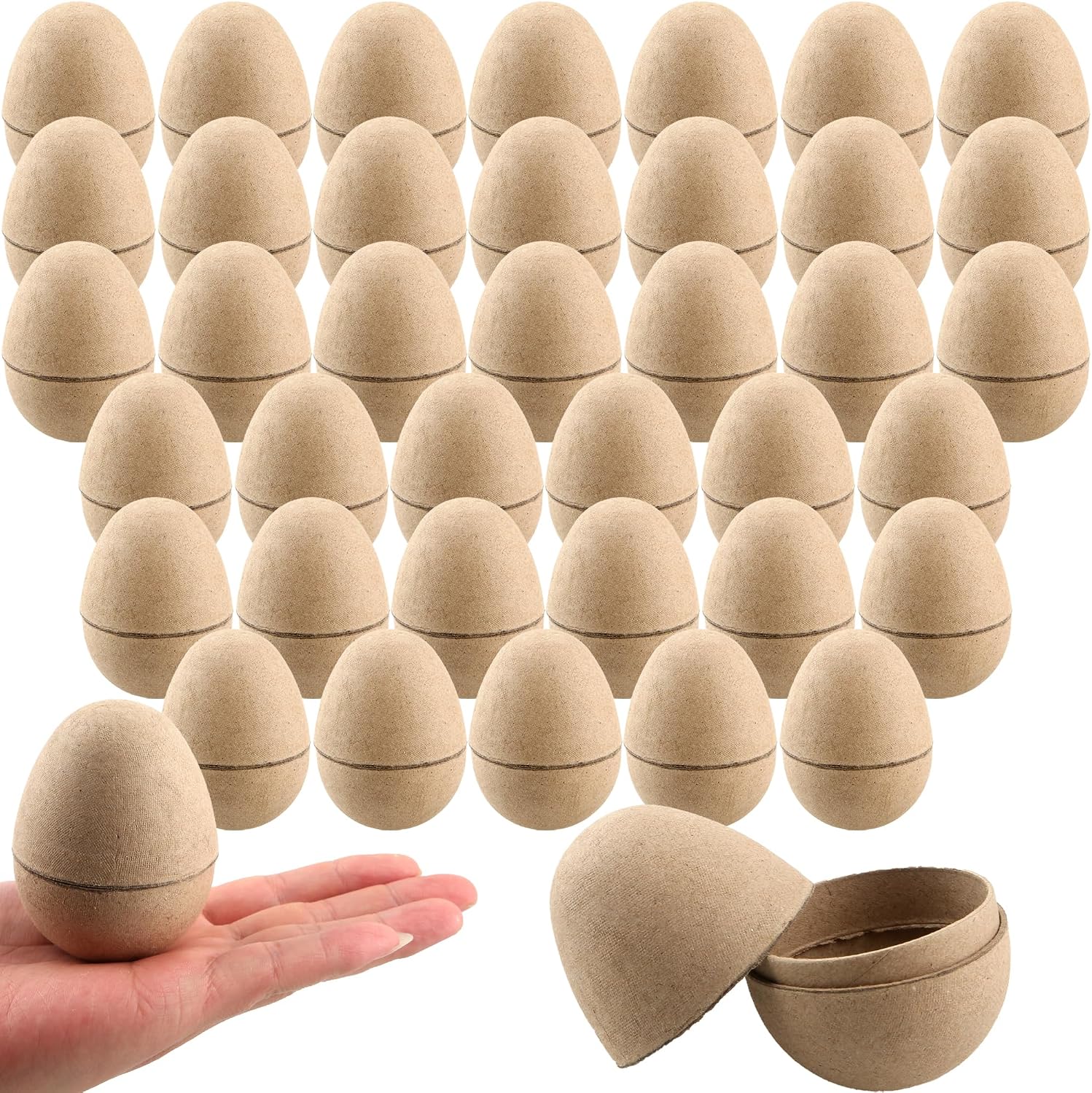 40 Pcs Paper Mache Easter Eggs 3.15 Inch Unpainted Empty Eggs DIY Paintable Eggs Unfinished Craft for Spring Easter Hunt DIY Projects Party Decor, Brown White (Color Set 1)