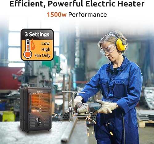Miniatura 4 de EZ-HEAT Calentador de espacio utilitario portátil de 1,500 vatios estilo lechero con termostato ajustable, protección contra sobrecalentamiento e