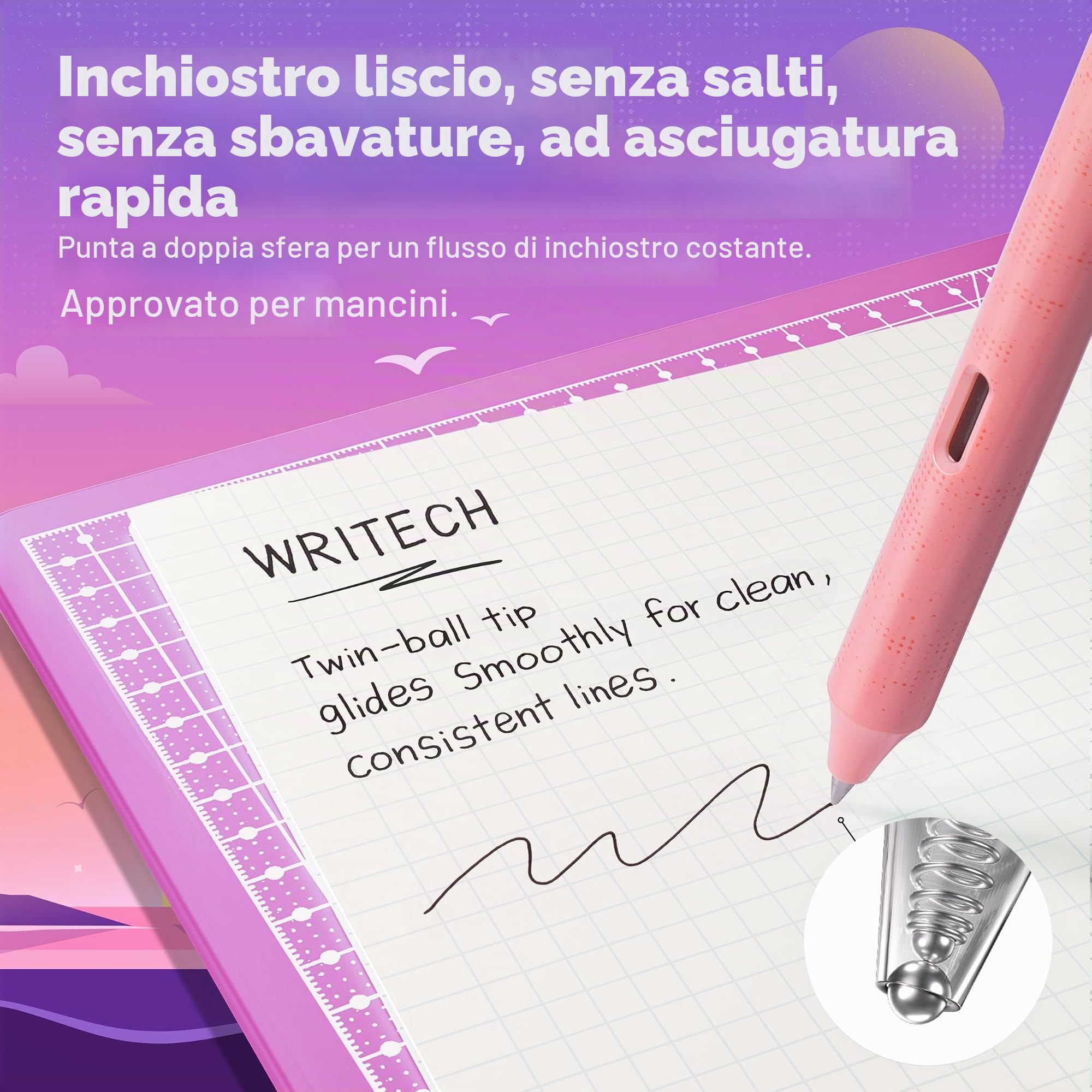 WRITECH Penne a gel con inchiostro nero: confezione da 8 Penne Retrowave a punta fine da 0,5 mm - Scrittura fluida, click silenzioso e ricaricabili, perfette per la scuola, l'ufficio e l'uso