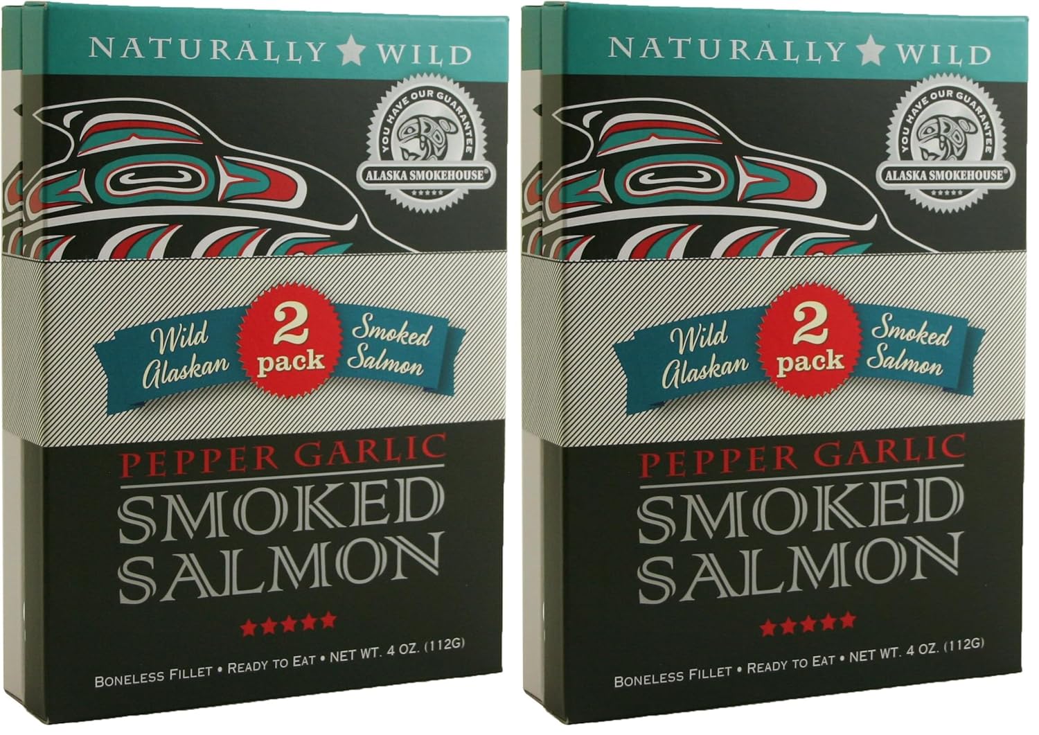 Alaska Smokehouse Smoked Salmon, & Pepper Garlic Fillet, 8 Ounce Box (Pack of 2)