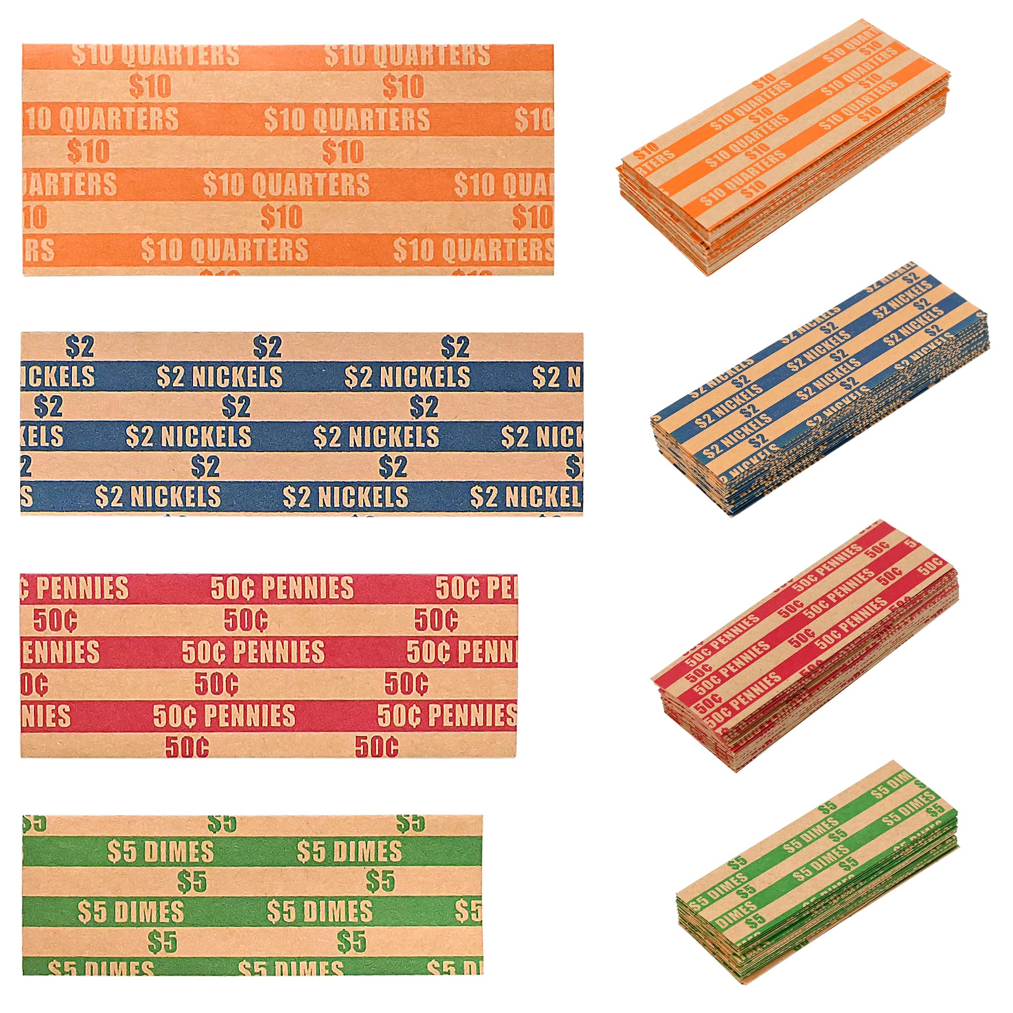L LIKED Coin Roll Wrappers, 100 Count, Assorted Denominations for Pennies, Nickels, Dimes and Quarters